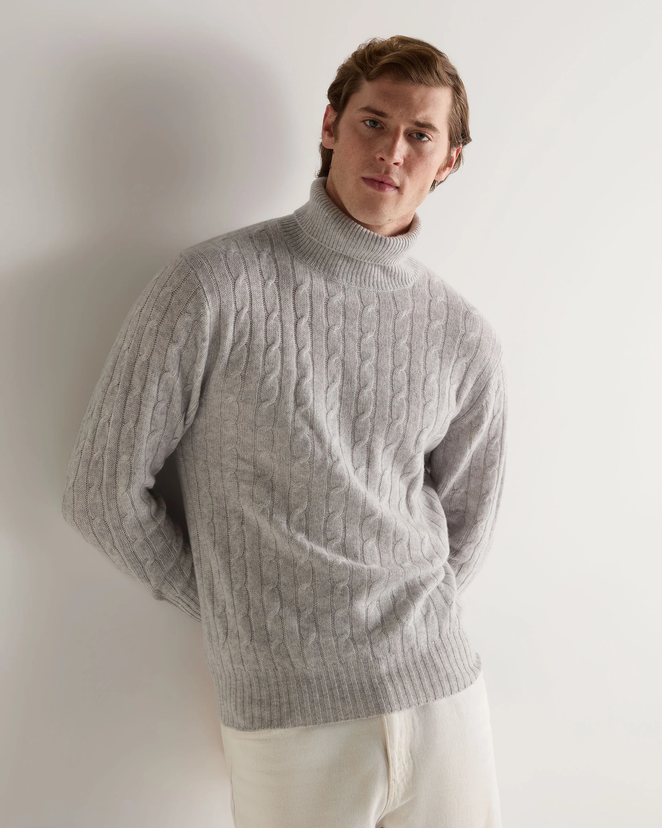 007 Cable Roll Neck Cashmere Jumper Fumo Grey - Image 3