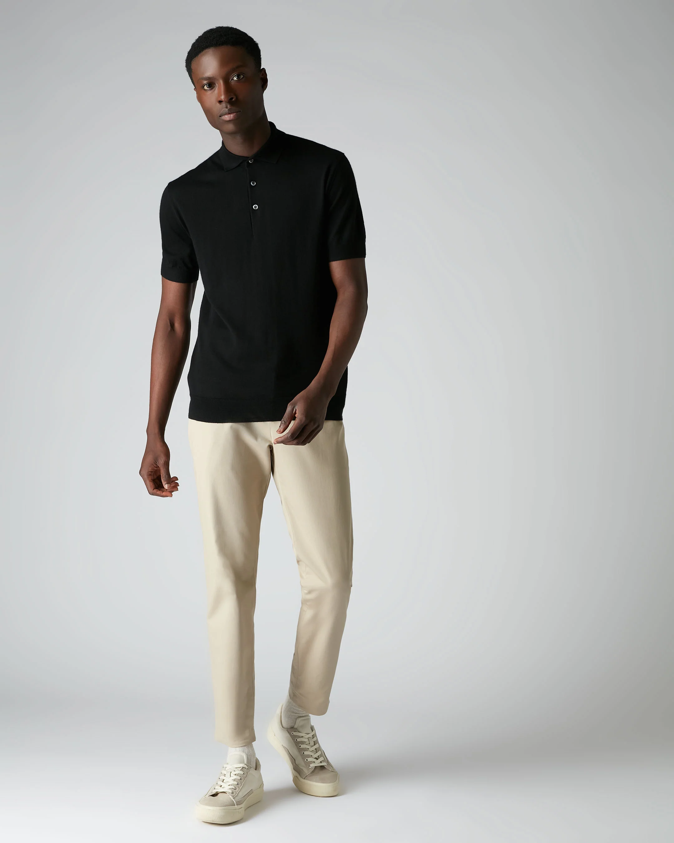 007 Fine Gauge Cashmere Polo T-Shirt Black - Image 5