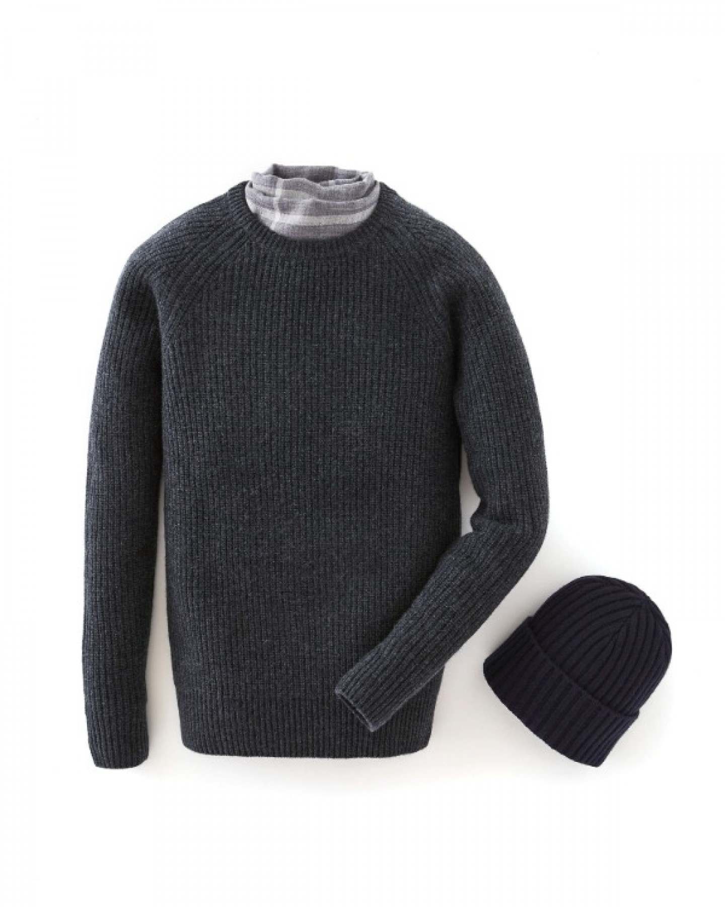 007 Fishermans Rib Round Neck Jumper Dark Charcoal Grey - Image 8