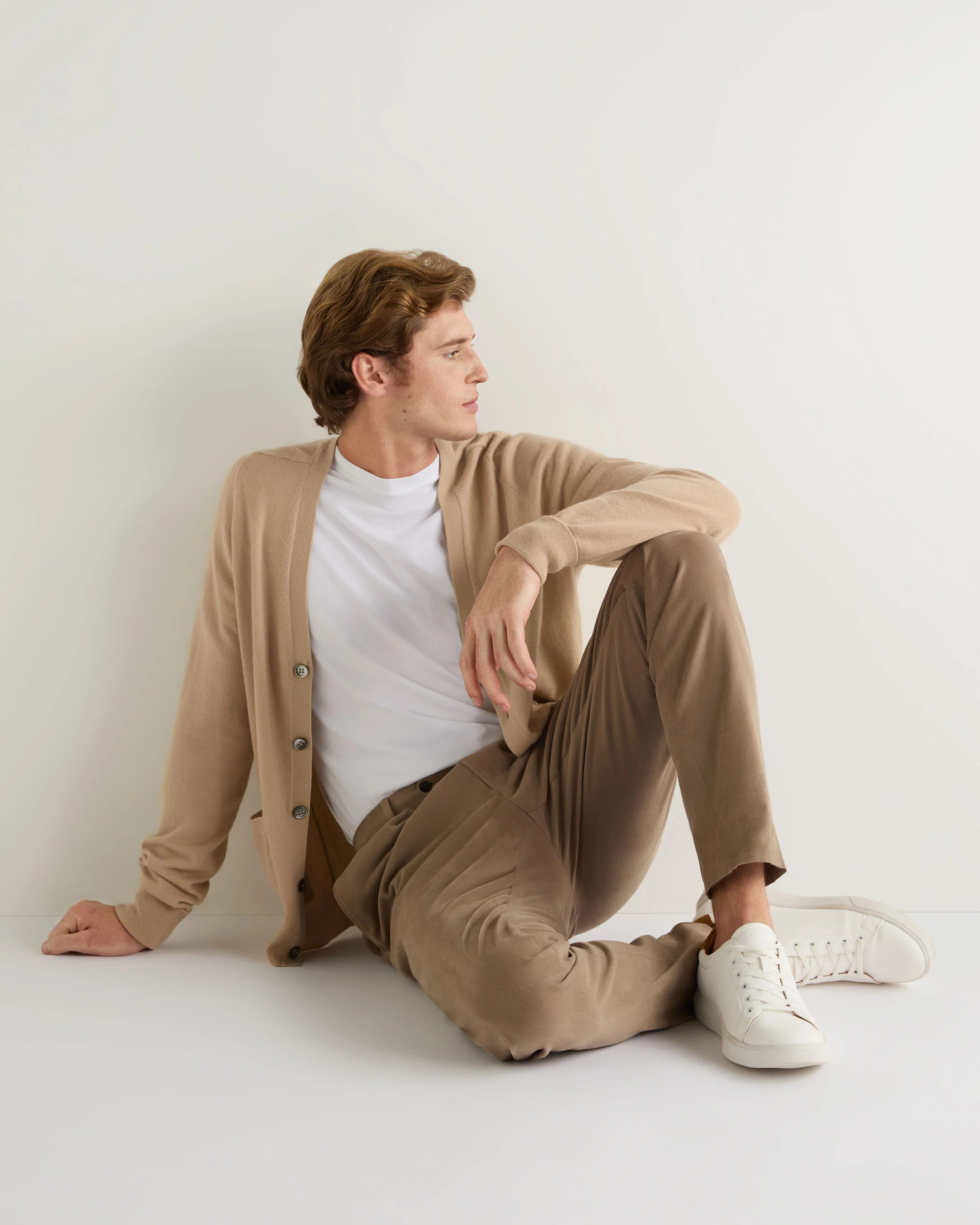 007 Goldfinger V Neck Cardigan Camel Brown - Image 4