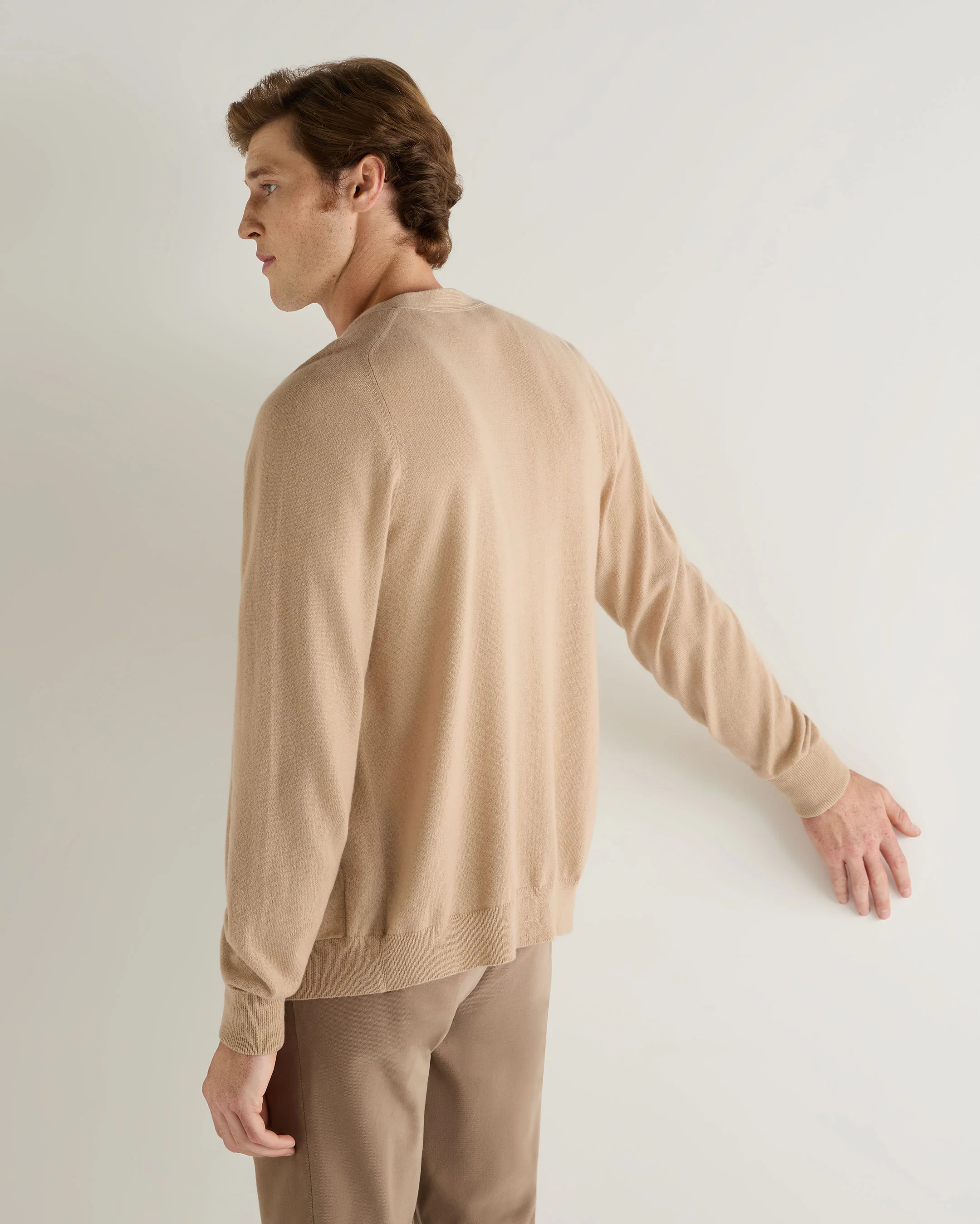 007 Goldfinger V Neck Cardigan Camel Brown - Image 5