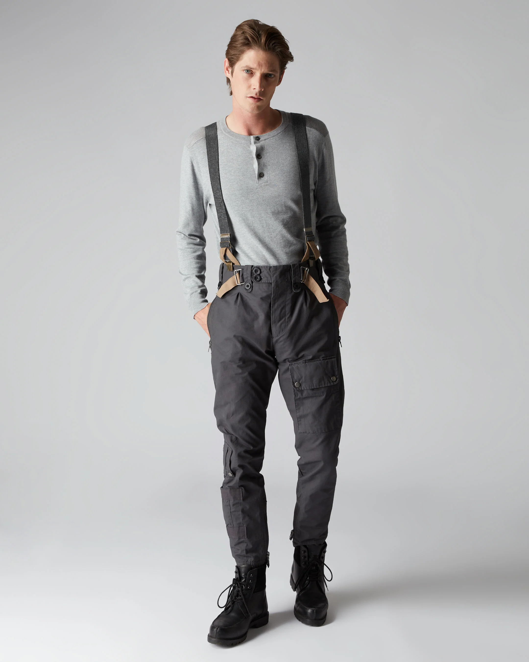 007 Round Neck Cotton Cashmere Henley Light Grey - Image 7