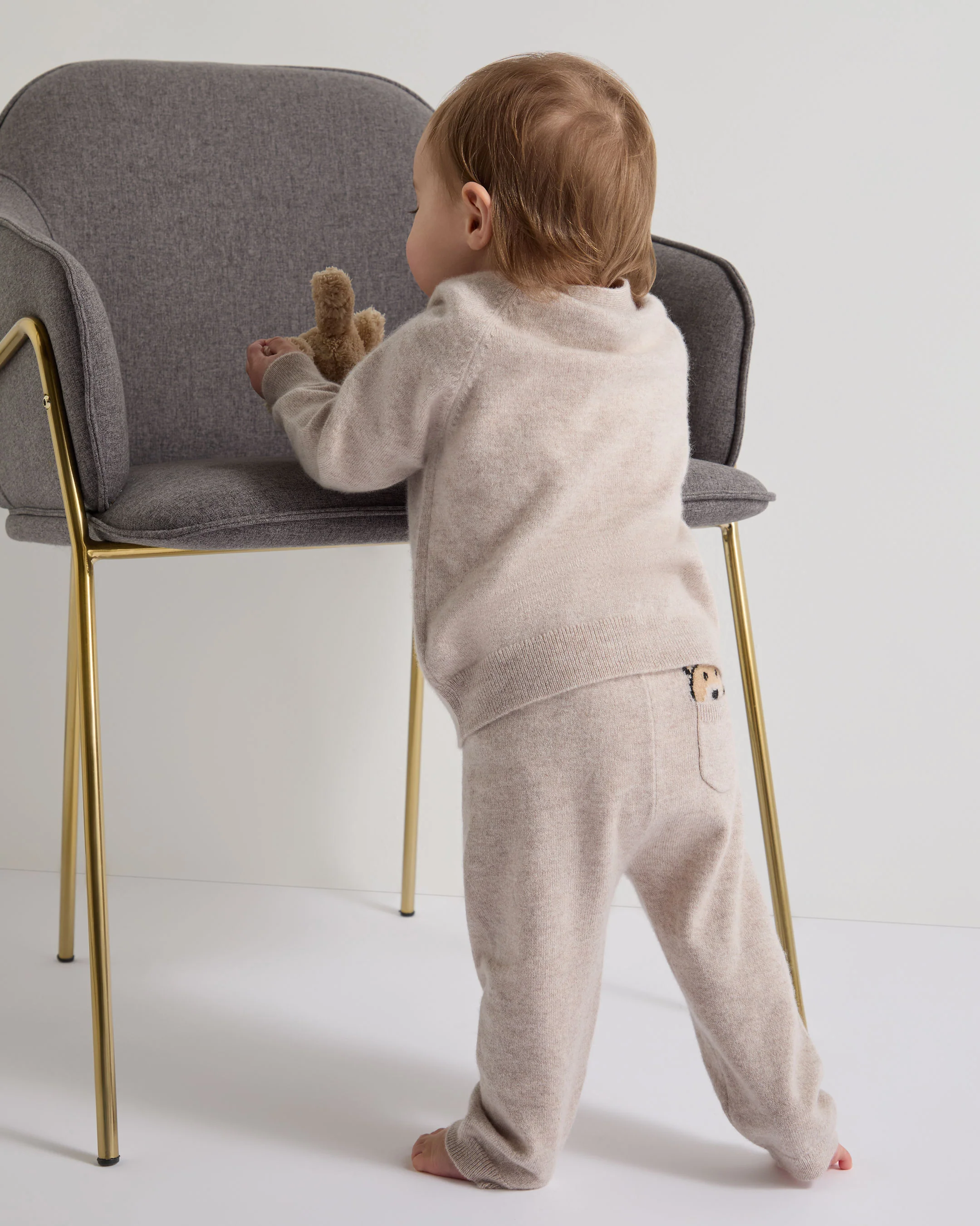 Bear Pocket Cashmere Cardigan Light Oatmeal Brown - Image 4