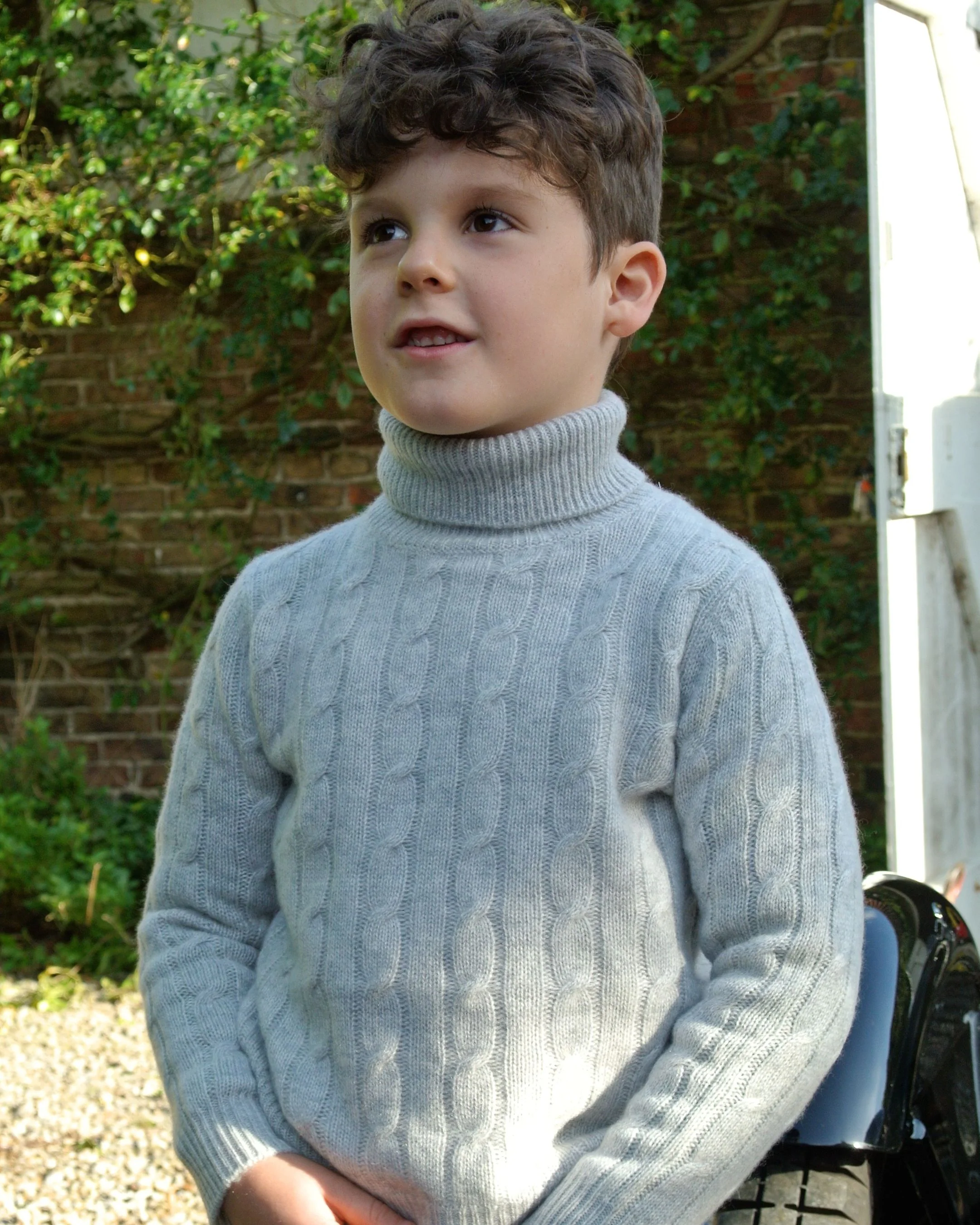 Boys Cable Roll Neck Cashmere Jumper Fumo Grey - Image 5