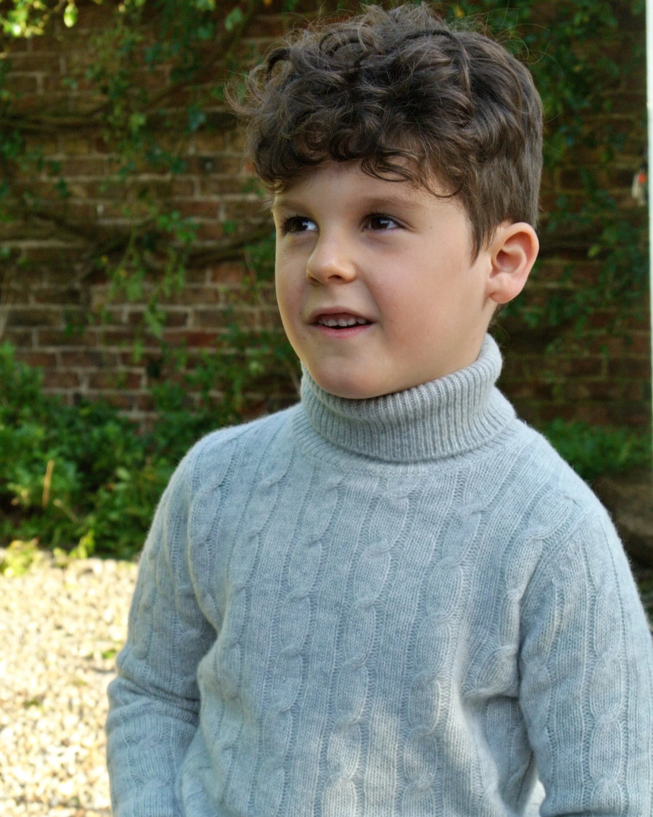 Boys Cable Roll Neck Cashmere Jumper Fumo Grey - Image 6