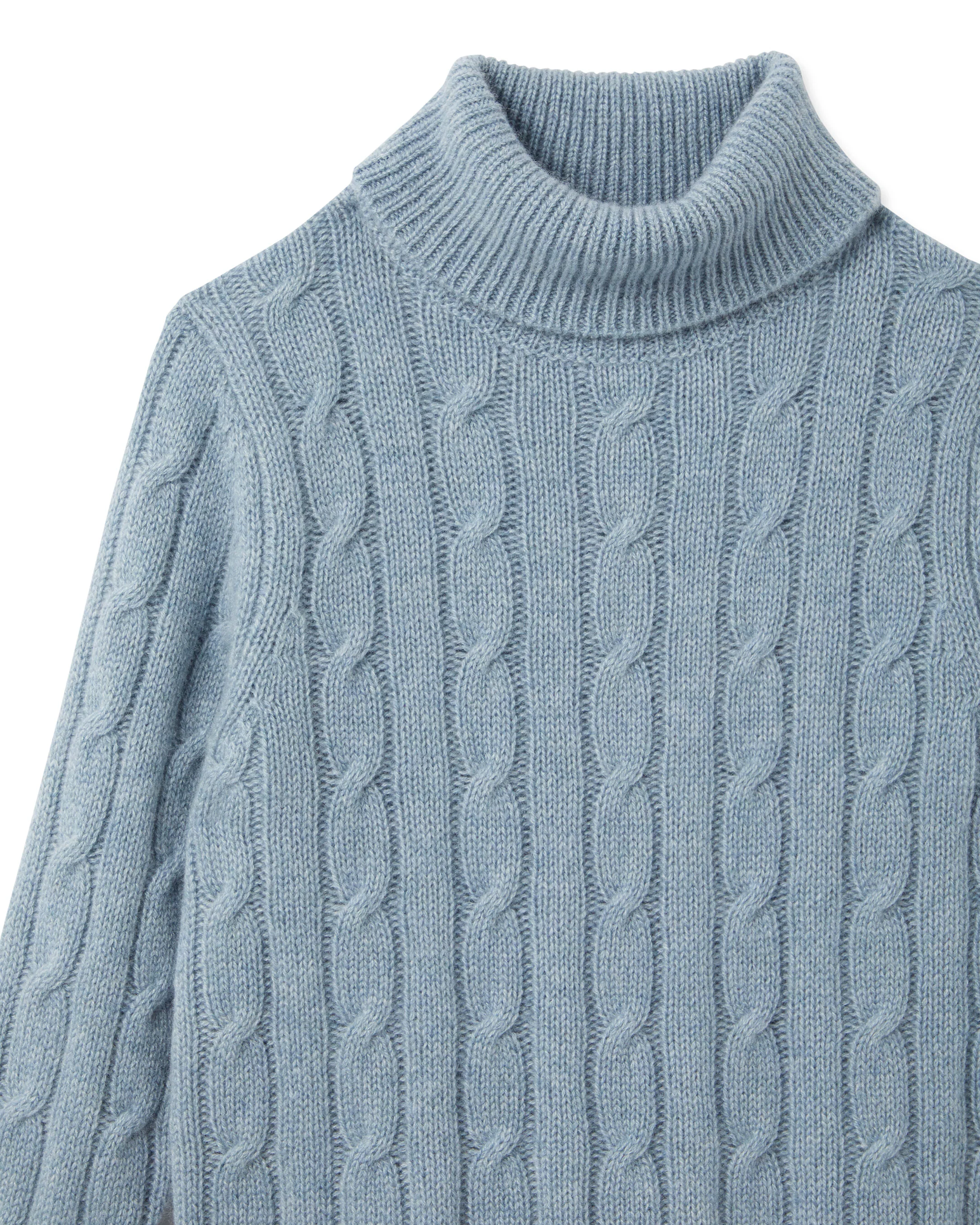 Boys Cable Roll Neck Cashmere Jumper Heather Blue - Image 3