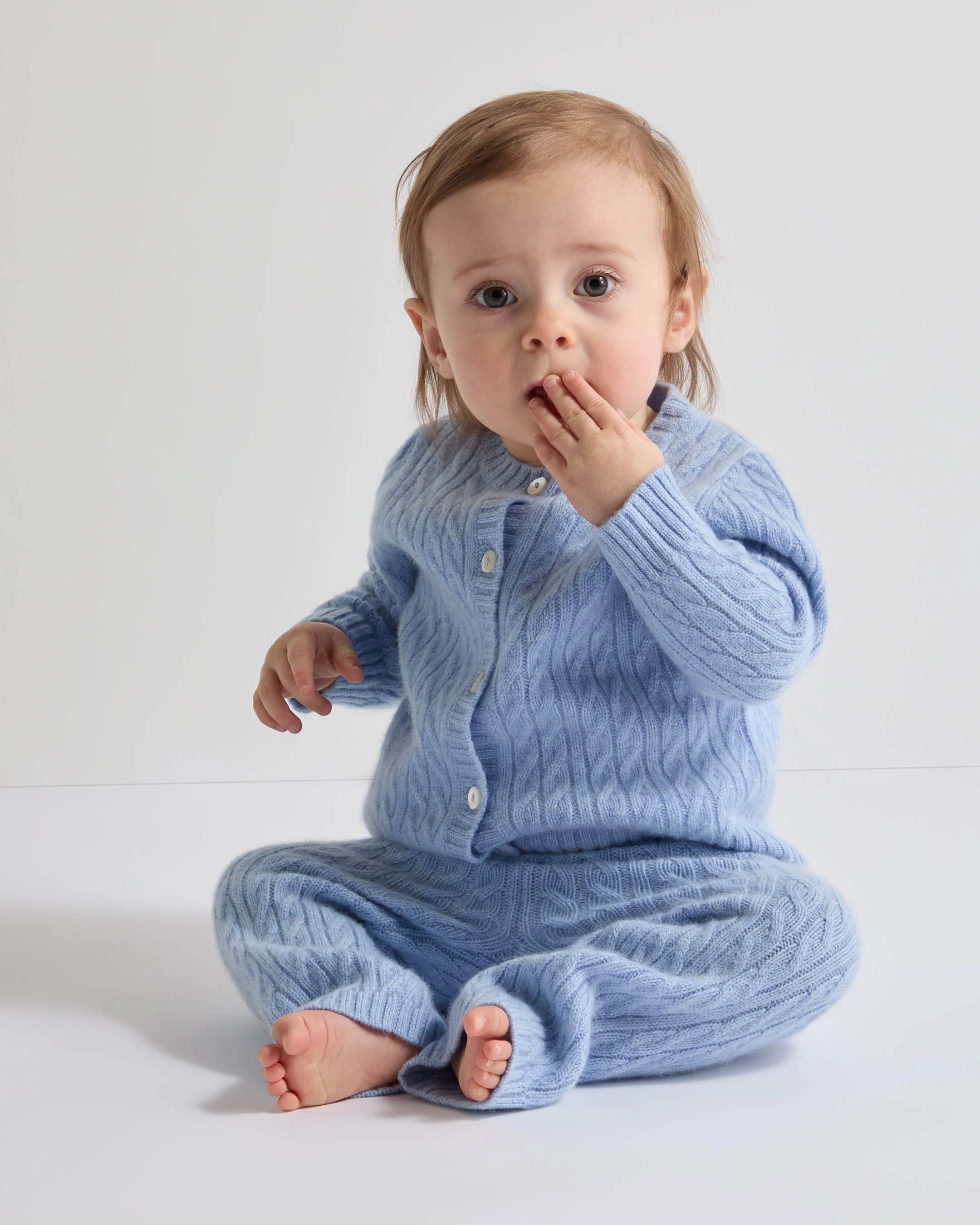Cashmere Cable Cardigan Cornflower Blue - Image 3
