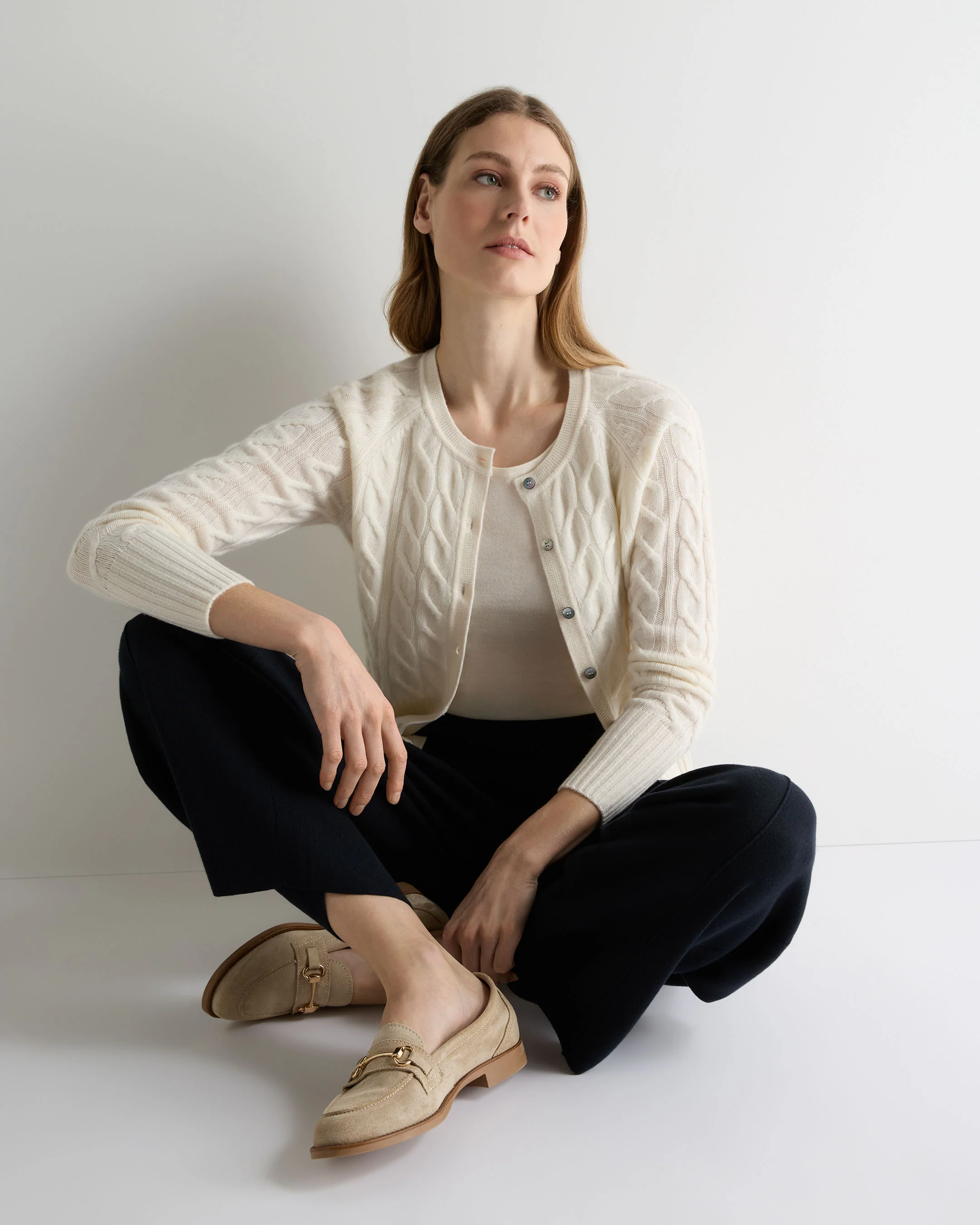 Women's Myla Cable Cashmere Cardigan New Ivory White - Image 3