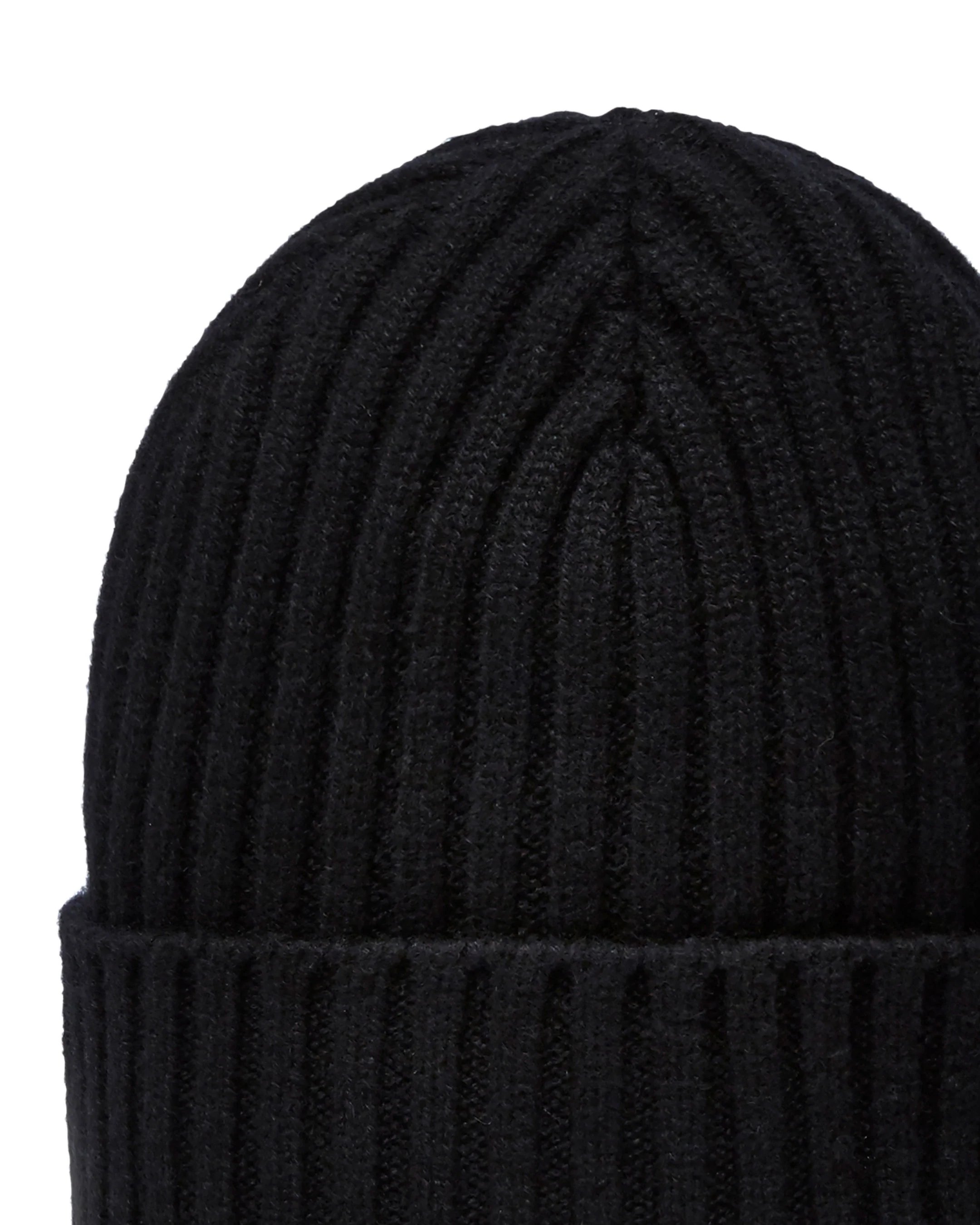 Unisex Chunky Ribbed Cashmere Hat Black - Image 2