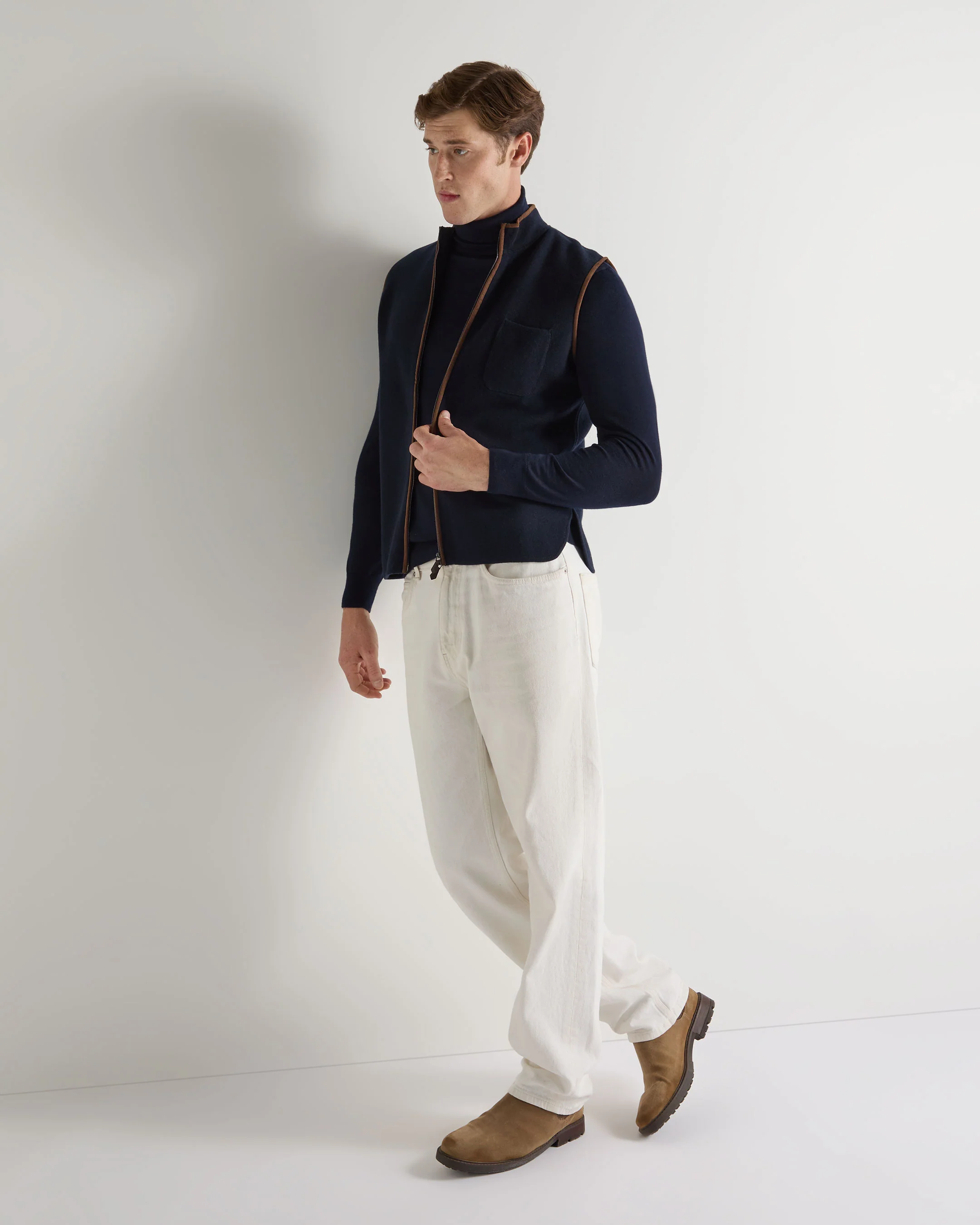 Men's Pimlico Fine Gauge Cashmere Roll Neck Jumper Navy Blue - Image 3