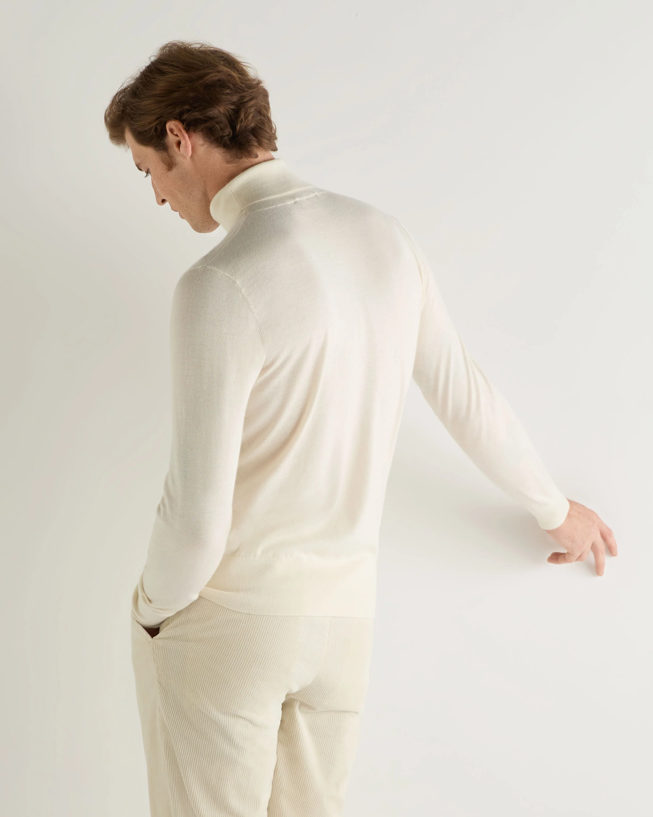 Men's Pimlico Fine Gauge Cashmere Roll Neck Jumper New Ivory White - Image 4
