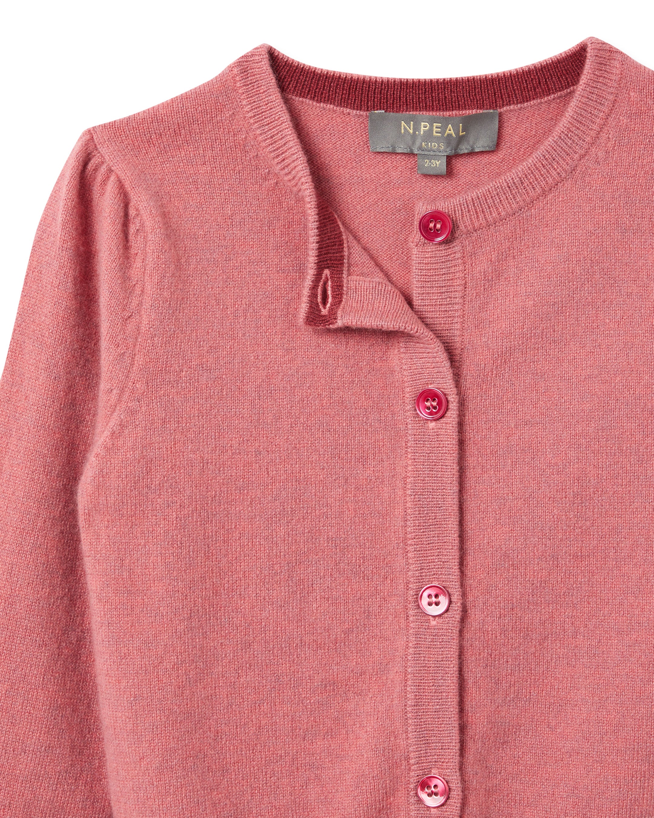 Girls Round Neck Cashmere Cardigan Heather Pink - Image 3