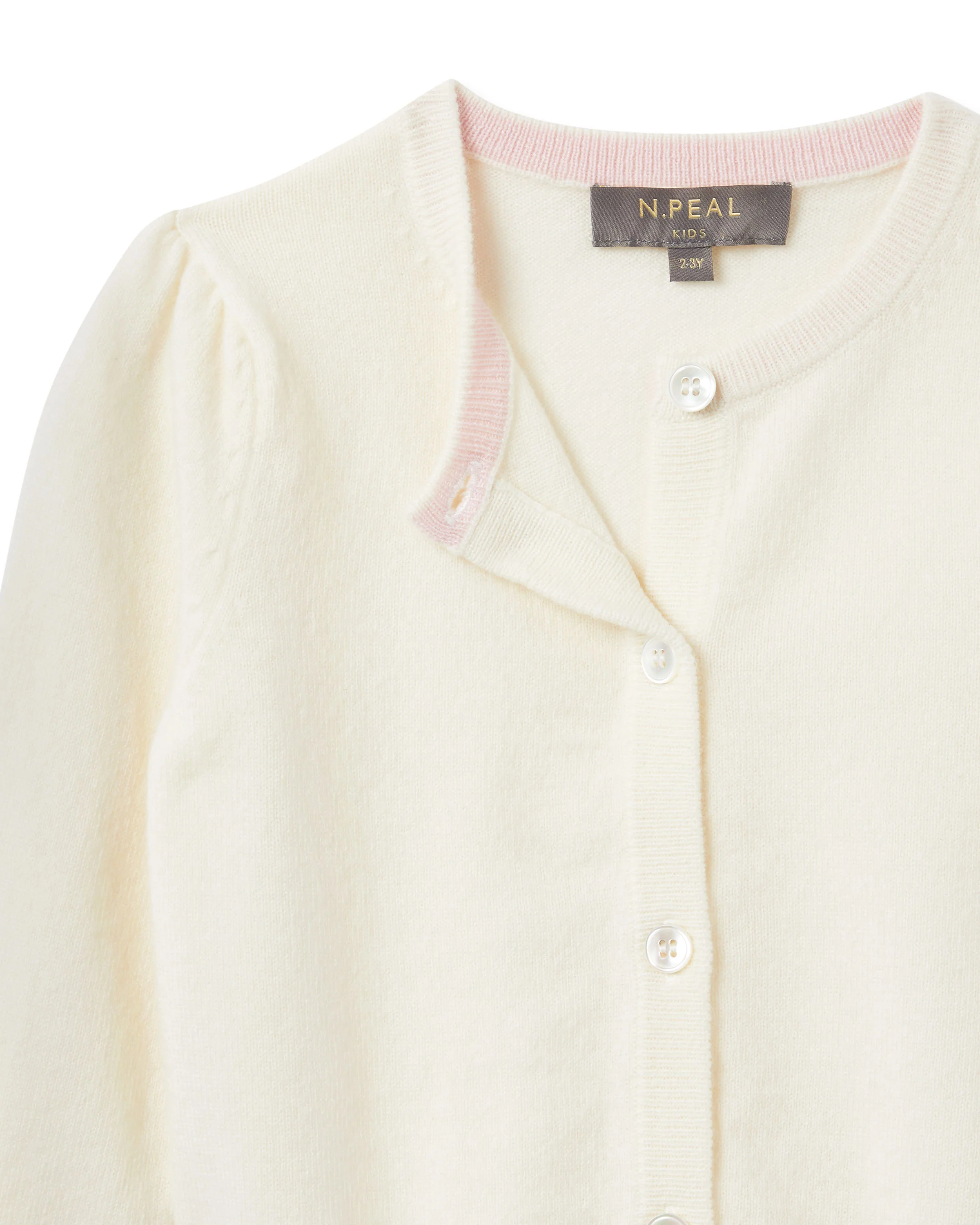Girls Round Neck Cashmere Cardigan New Ivory White - Image 3