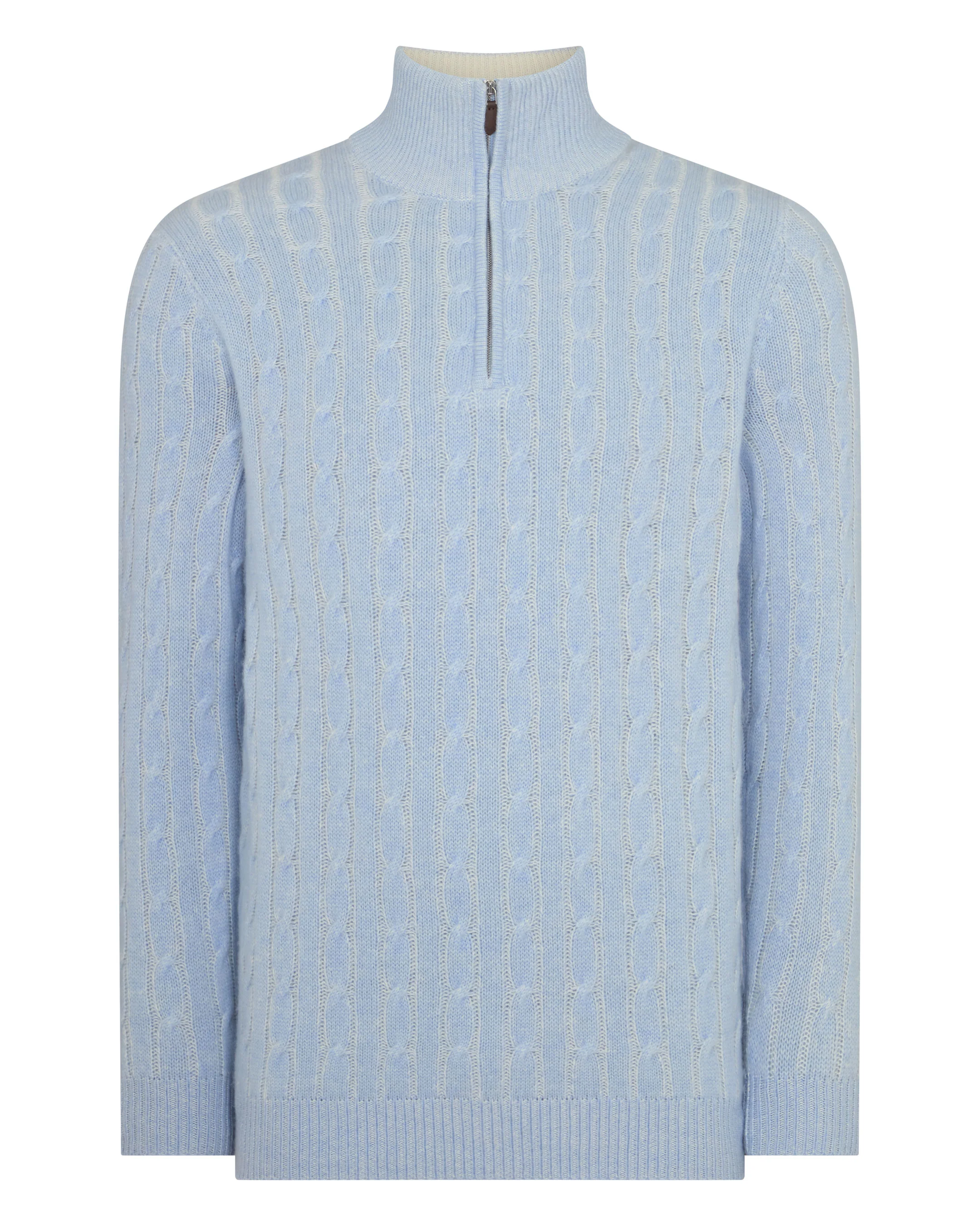 Men's Albemarle Cable Half Zip Cashmere Jumper Sea Mist Blue - Image 2