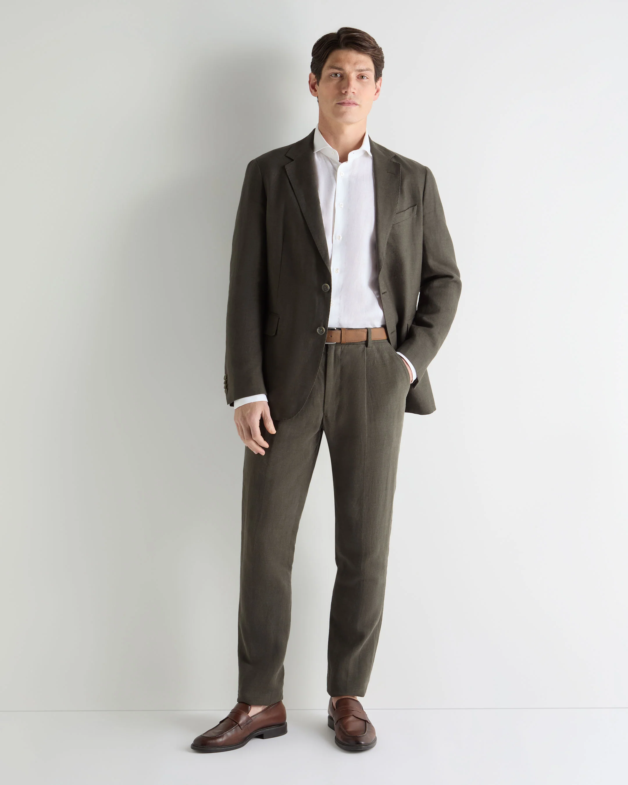 Men's Amalfi Linen Jacket Arabica Khaki Green - Image 3