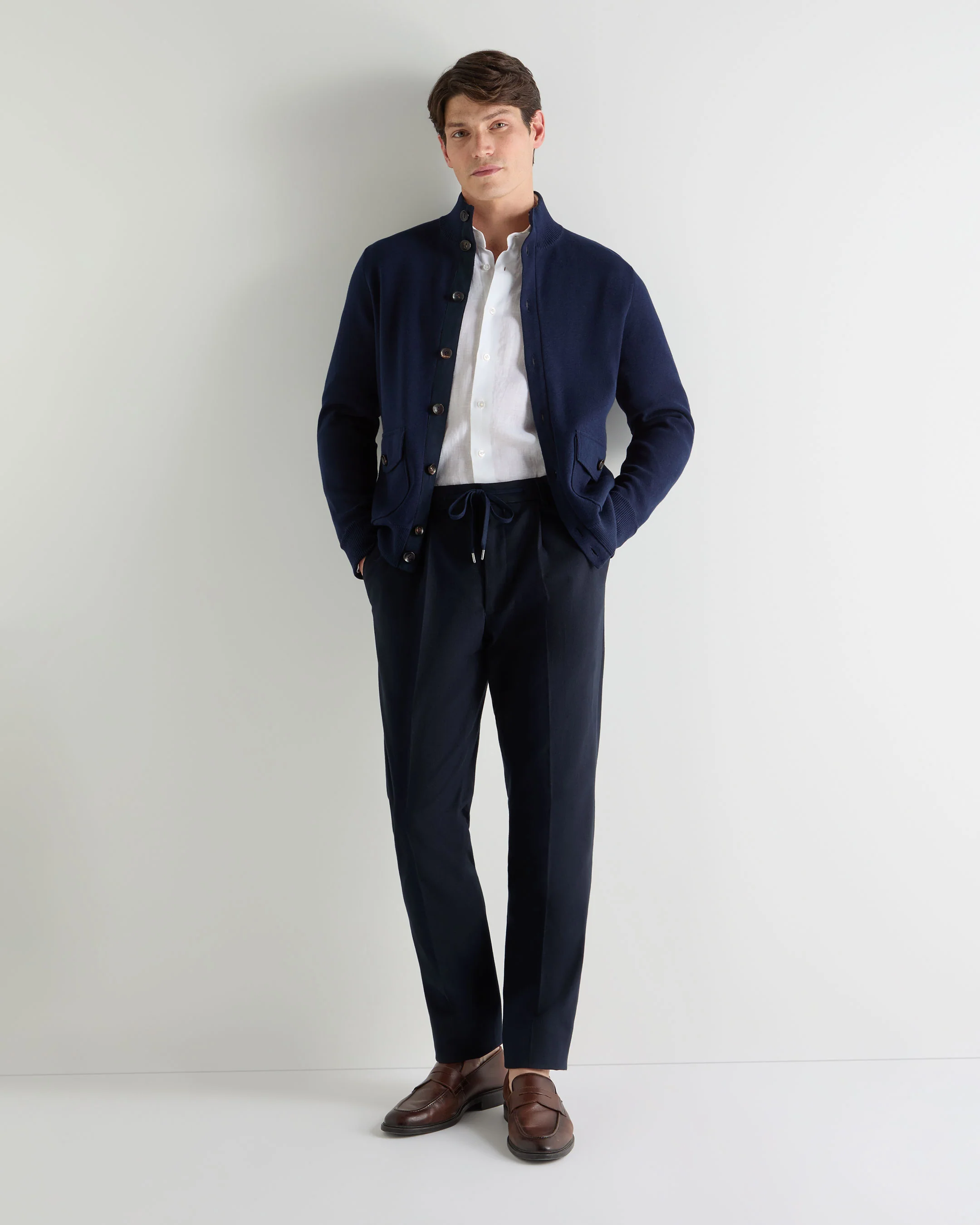 Men's Atrani Drawstring Cotton Trousers Navy Blue - Image 3