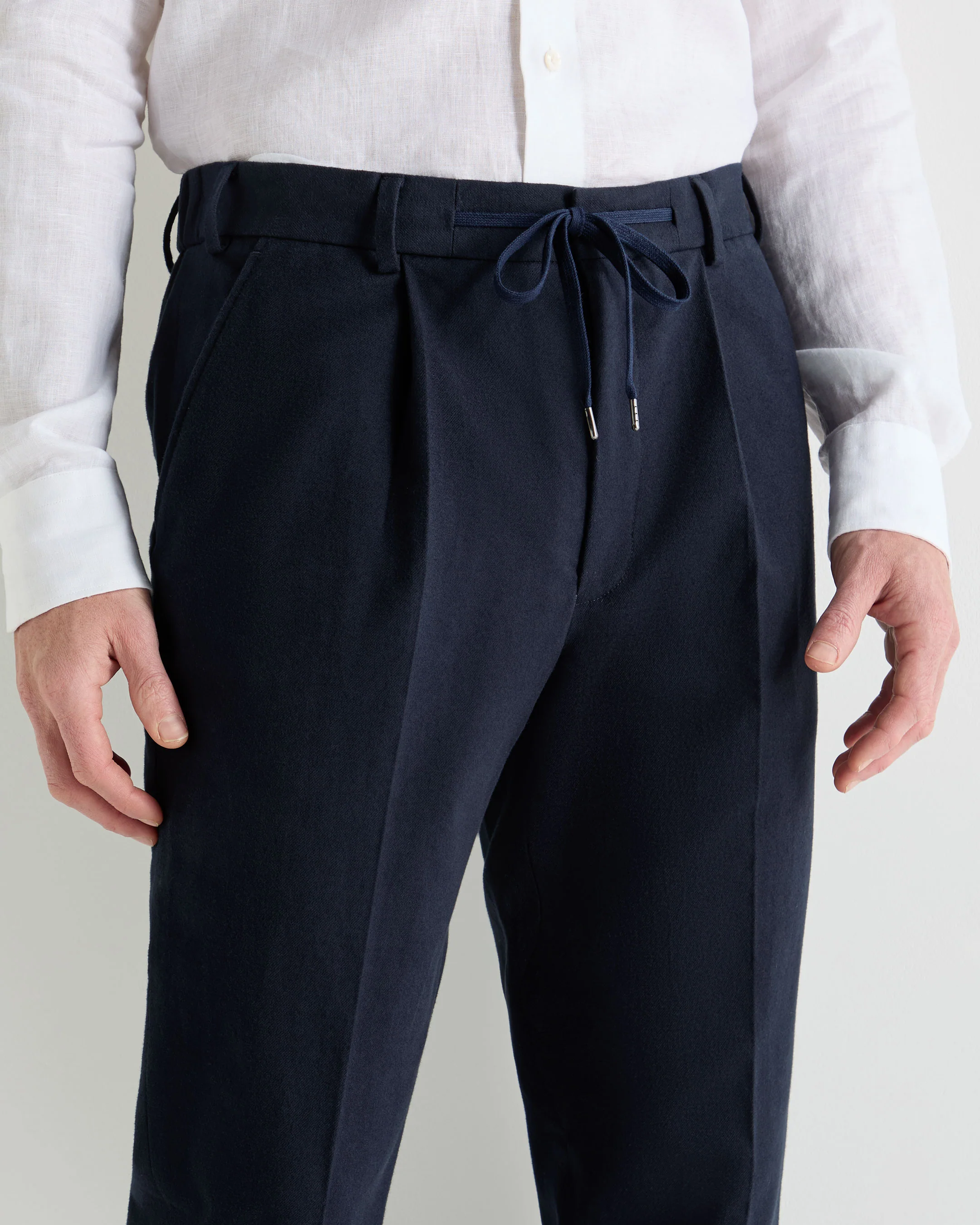 Men's Atrani Drawstring Cotton Trousers Navy Blue - Image 5