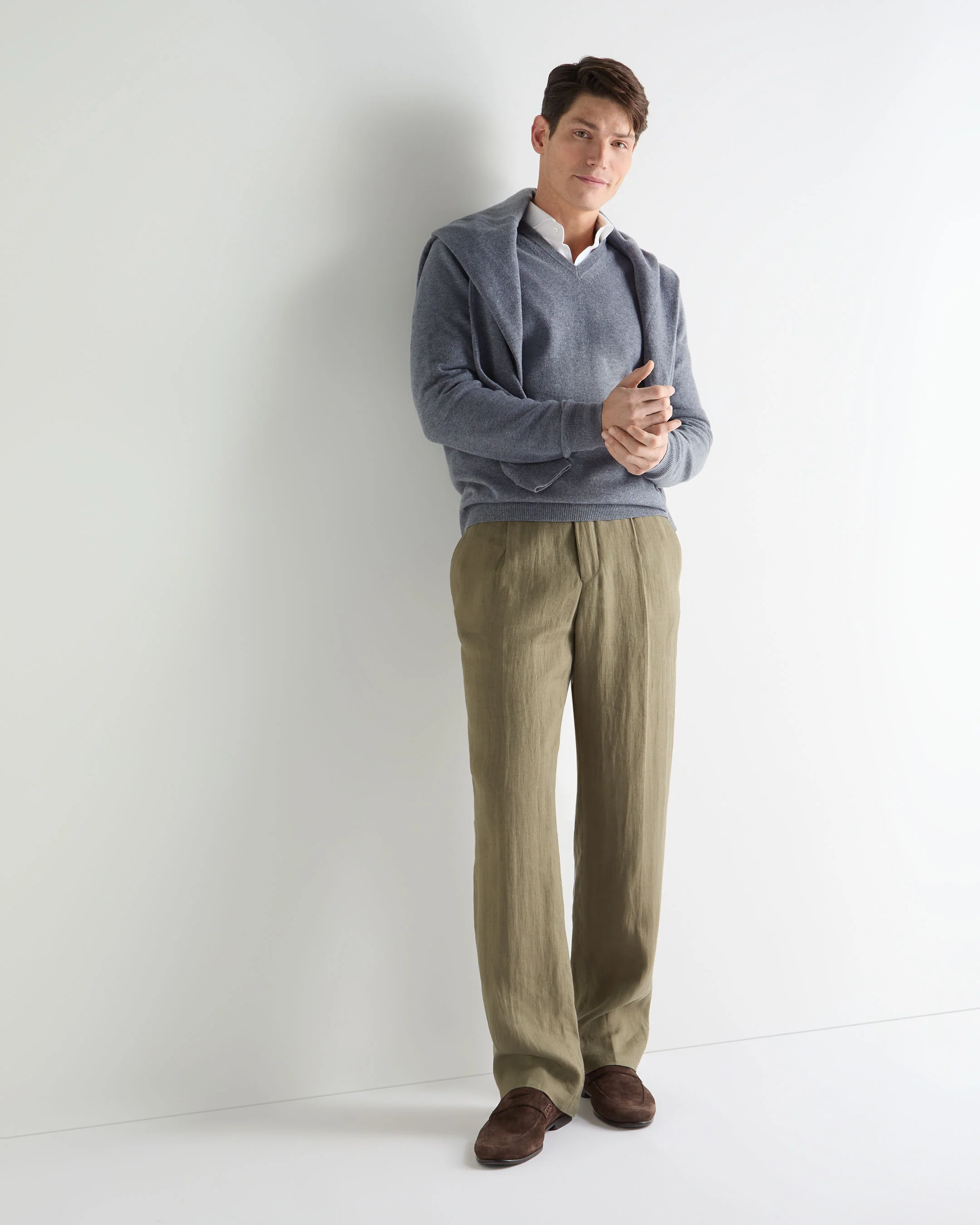 Men's Burlington V Neck Cashmere Jumper Ash Grey - Image 3