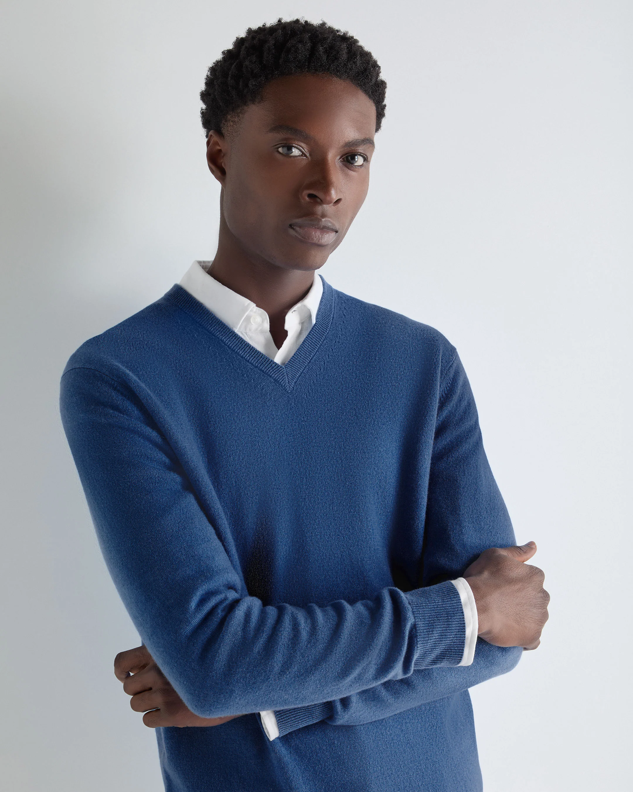 Men's Burlington V Neck Cashmere Jumper Bright Denim Blue
