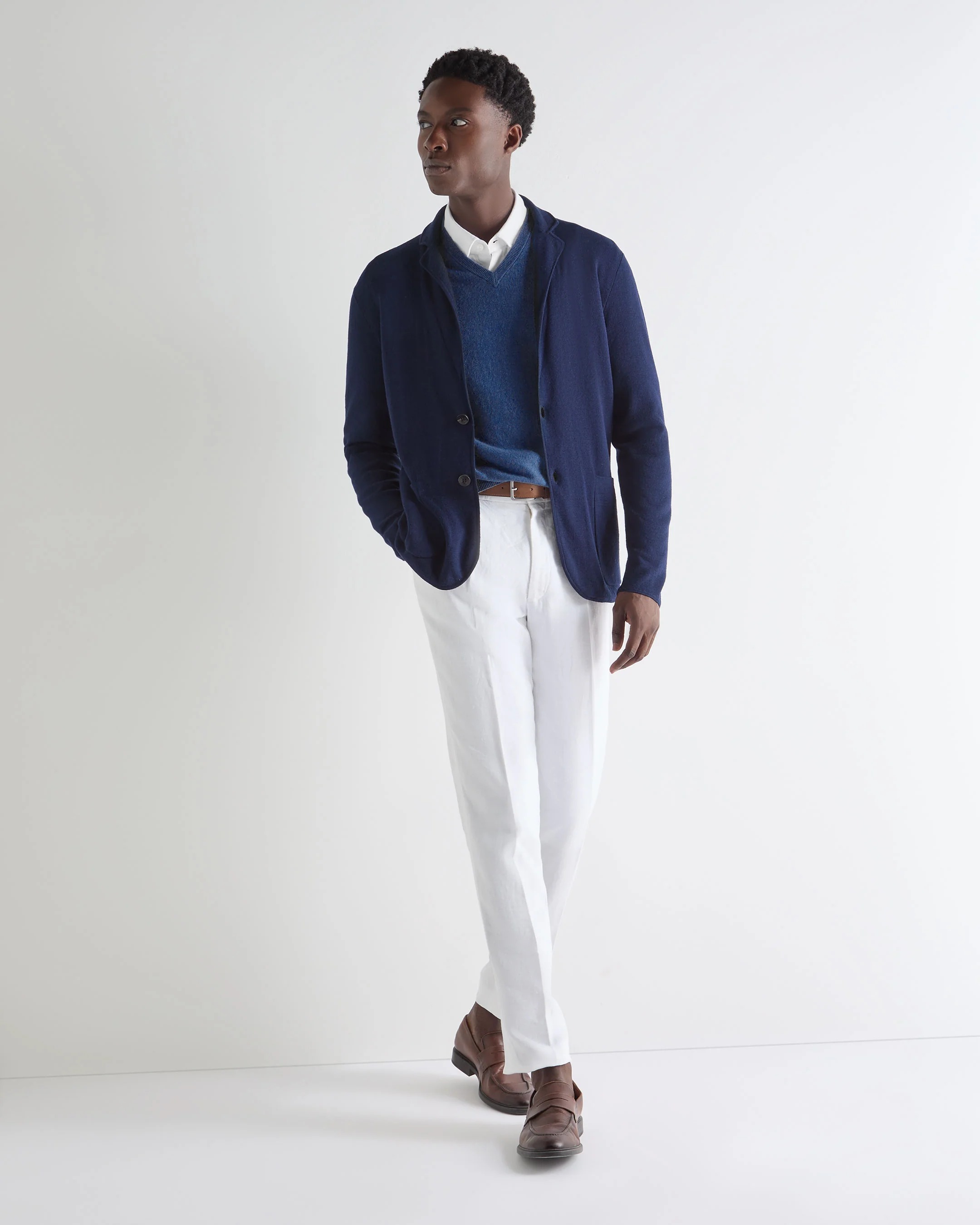 Men's Burlington V Neck Cashmere Jumper Bright Denim Blue - Image 3