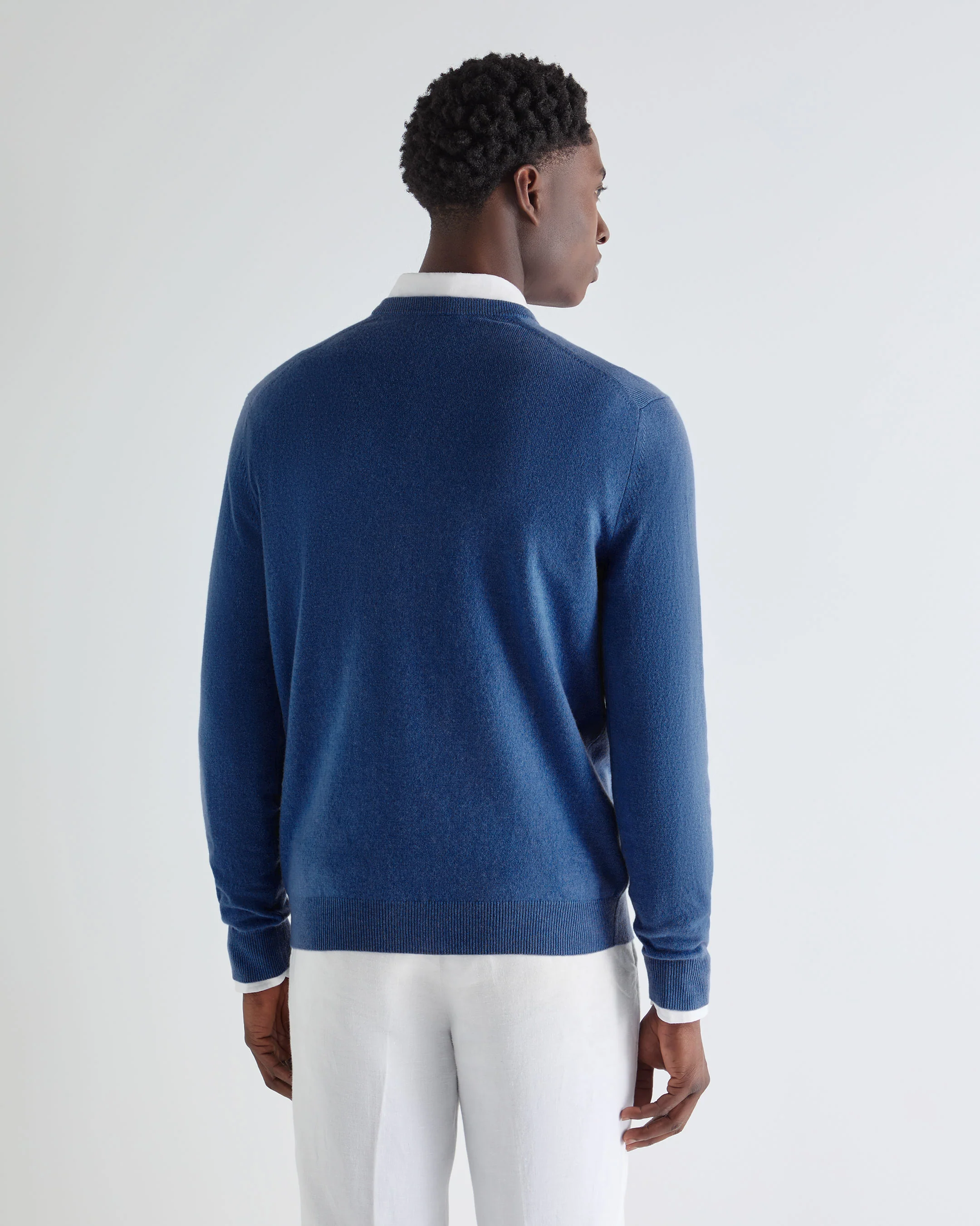 Men's Burlington V Neck Cashmere Jumper Bright Denim Blue - Image 4