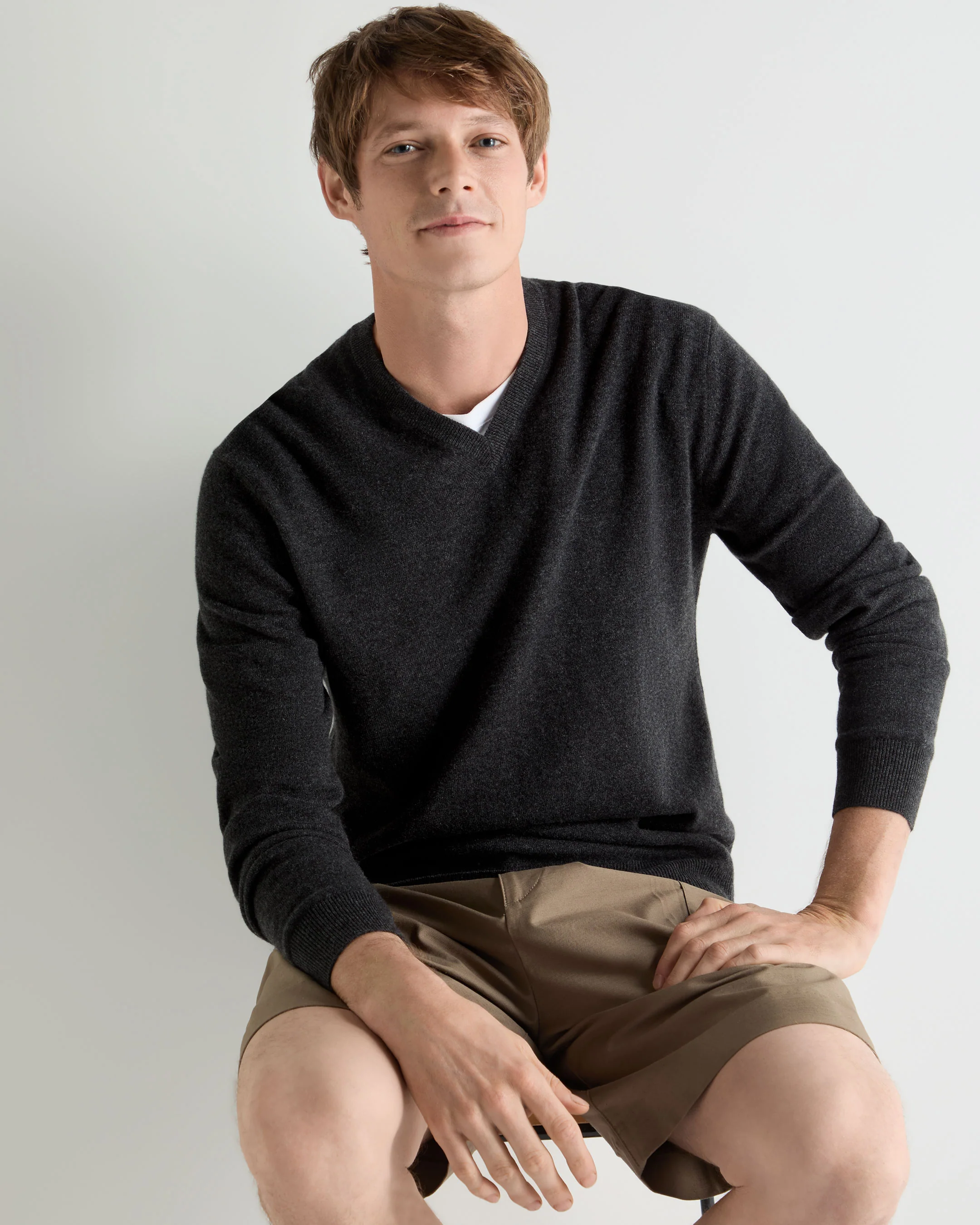 Men's Burlington V Neck Cashmere Jumper Deep Charcoal Grey