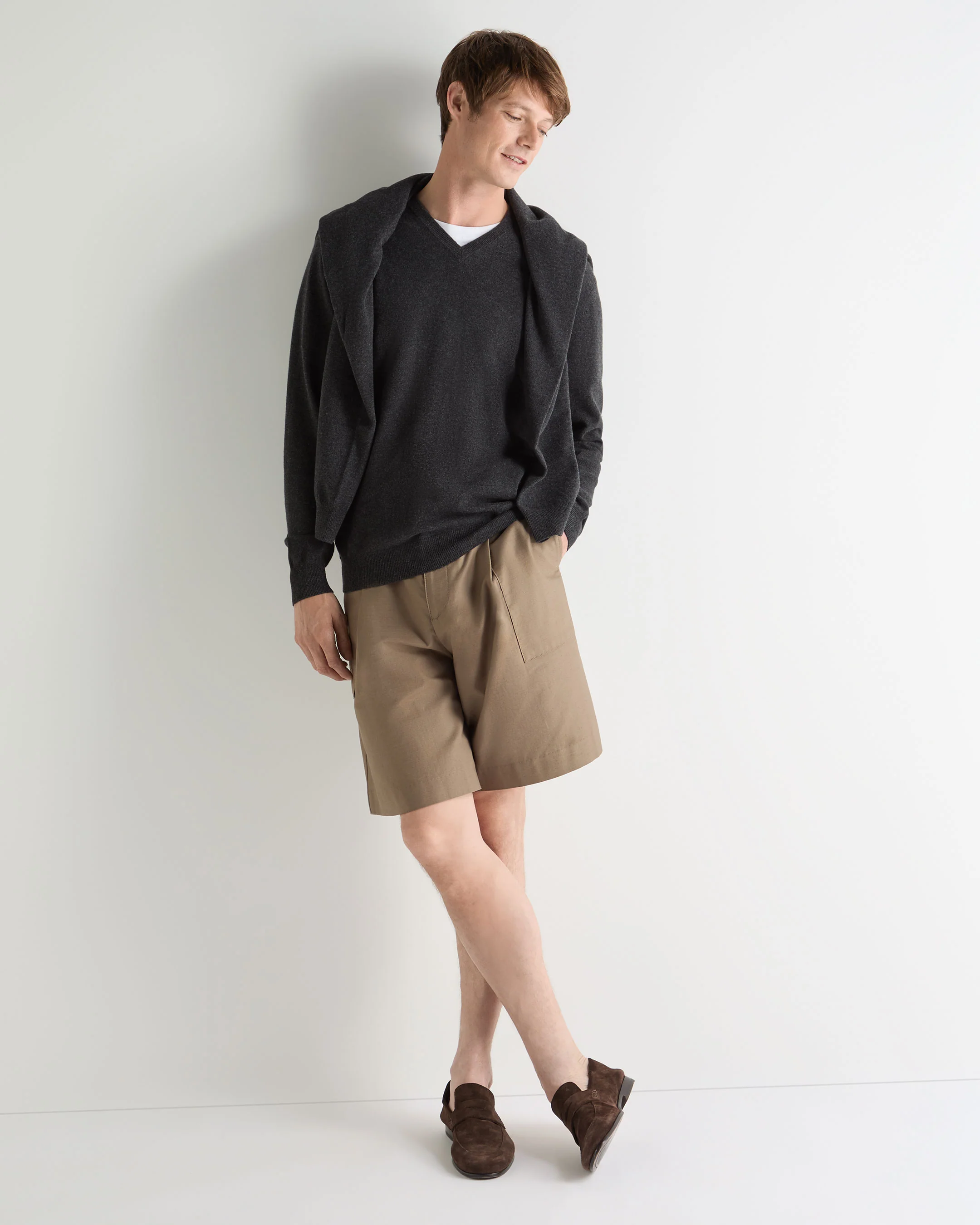 Men's Burlington V Neck Cashmere Jumper Deep Charcoal Grey - Image 3