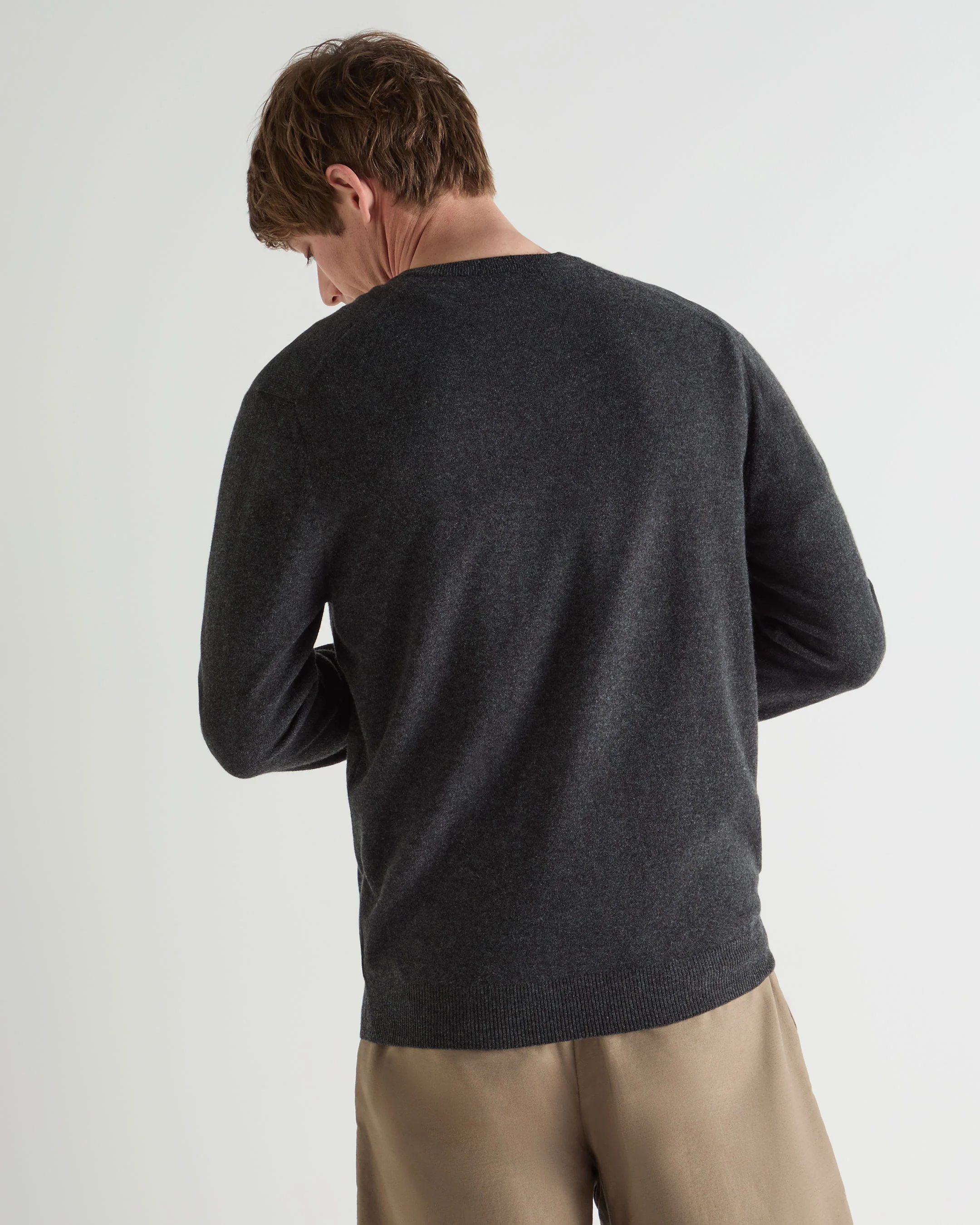 Men's Burlington V Neck Cashmere Jumper Deep Charcoal Grey - Image 4