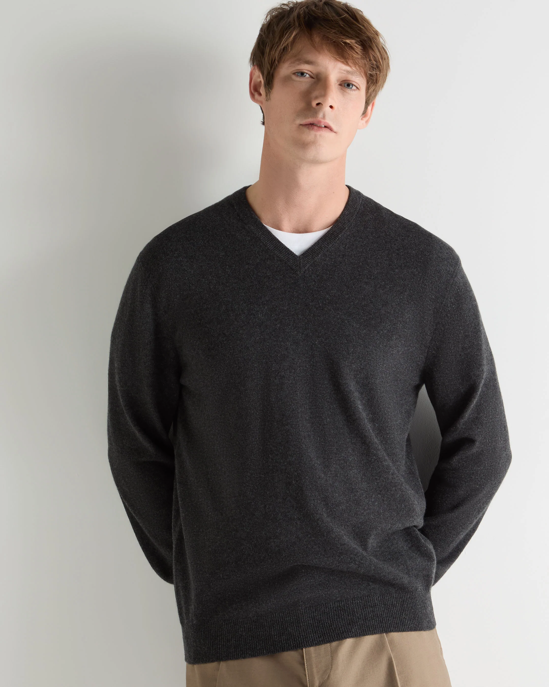 Men's Burlington V Neck Cashmere Jumper Deep Charcoal Grey - Image 5