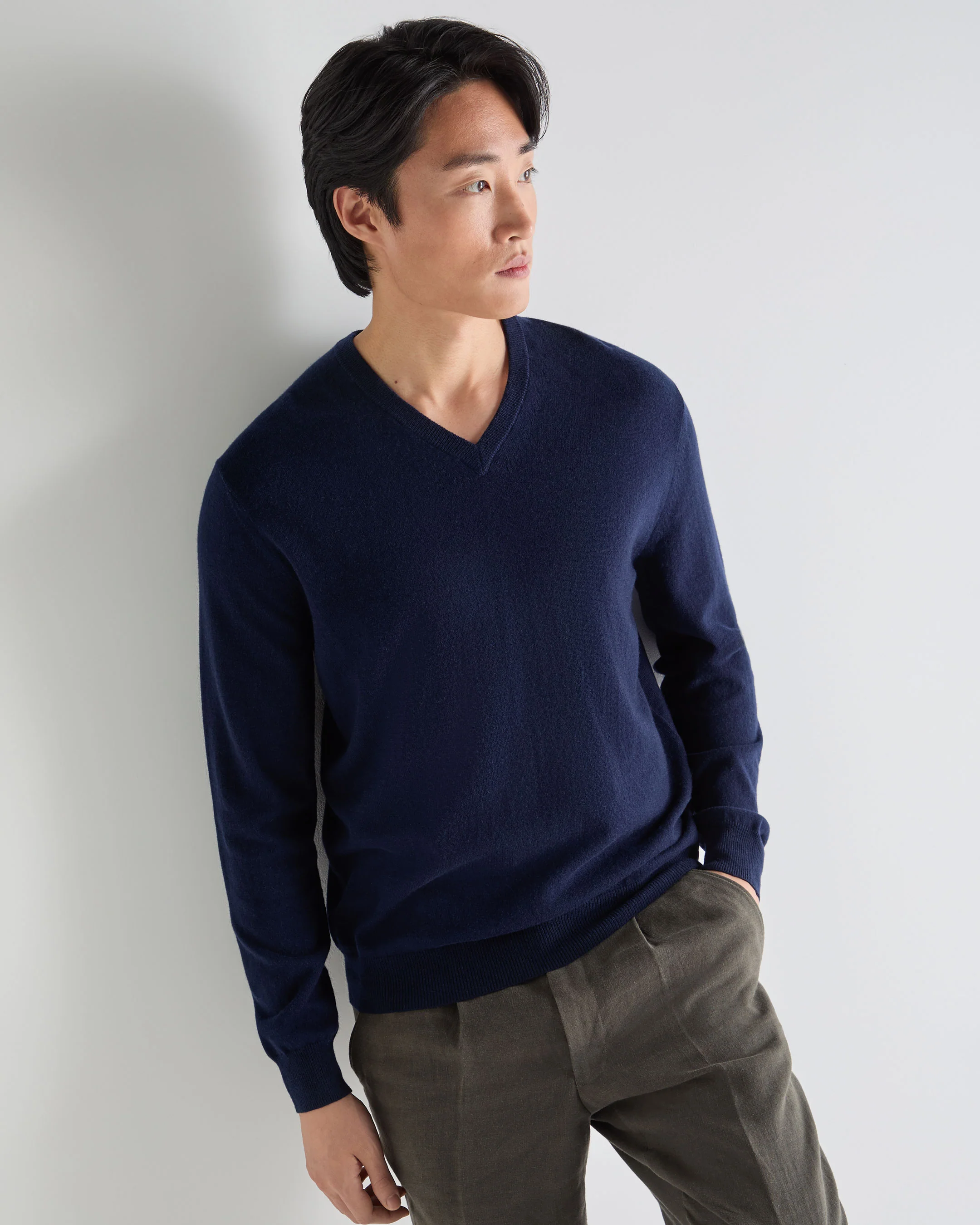 Men's Burlington V Neck Cashmere Jumper Deep French Blue - Image 5