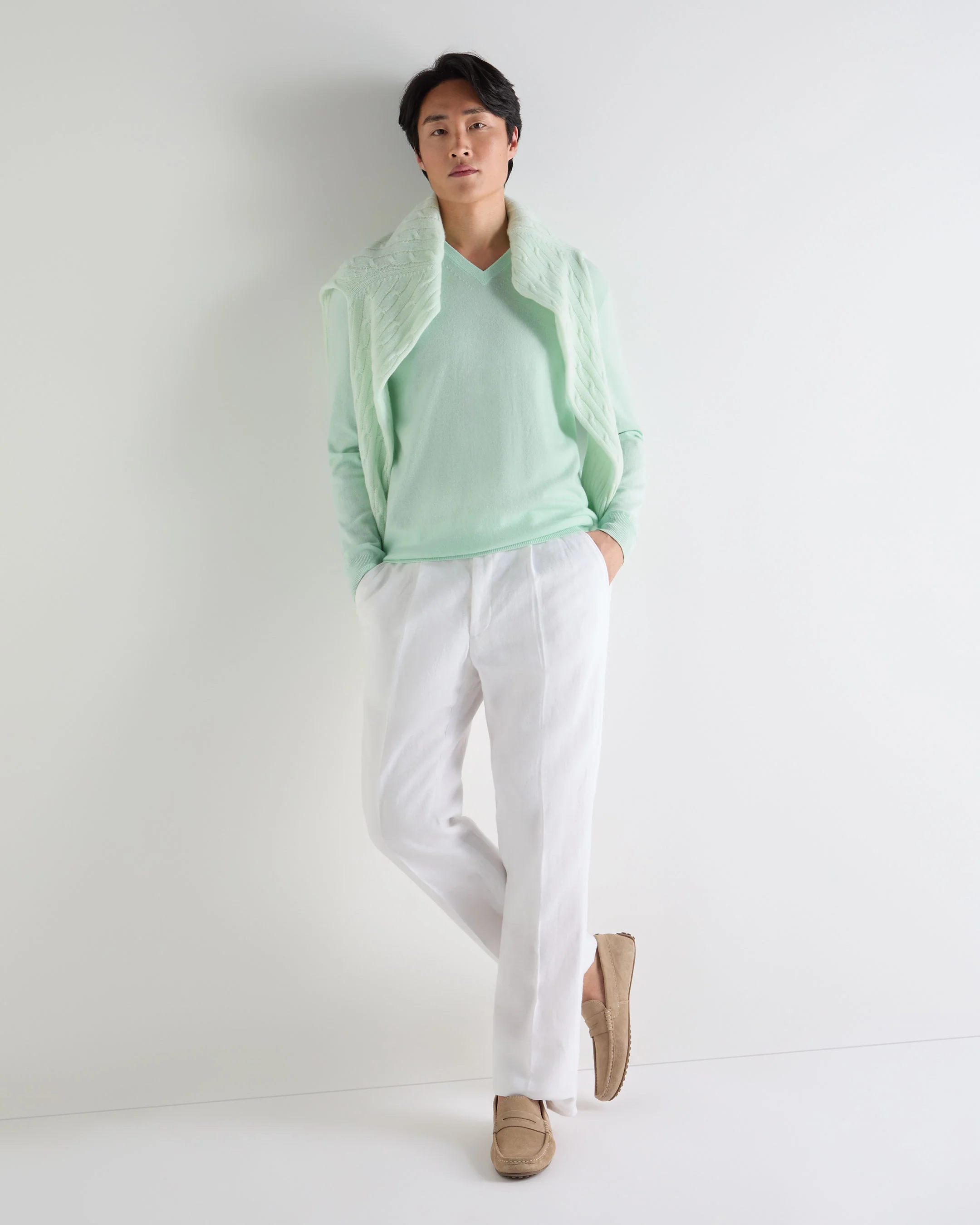 Men's Burlington V Neck Cashmere Jumper Mint Green - Image 3