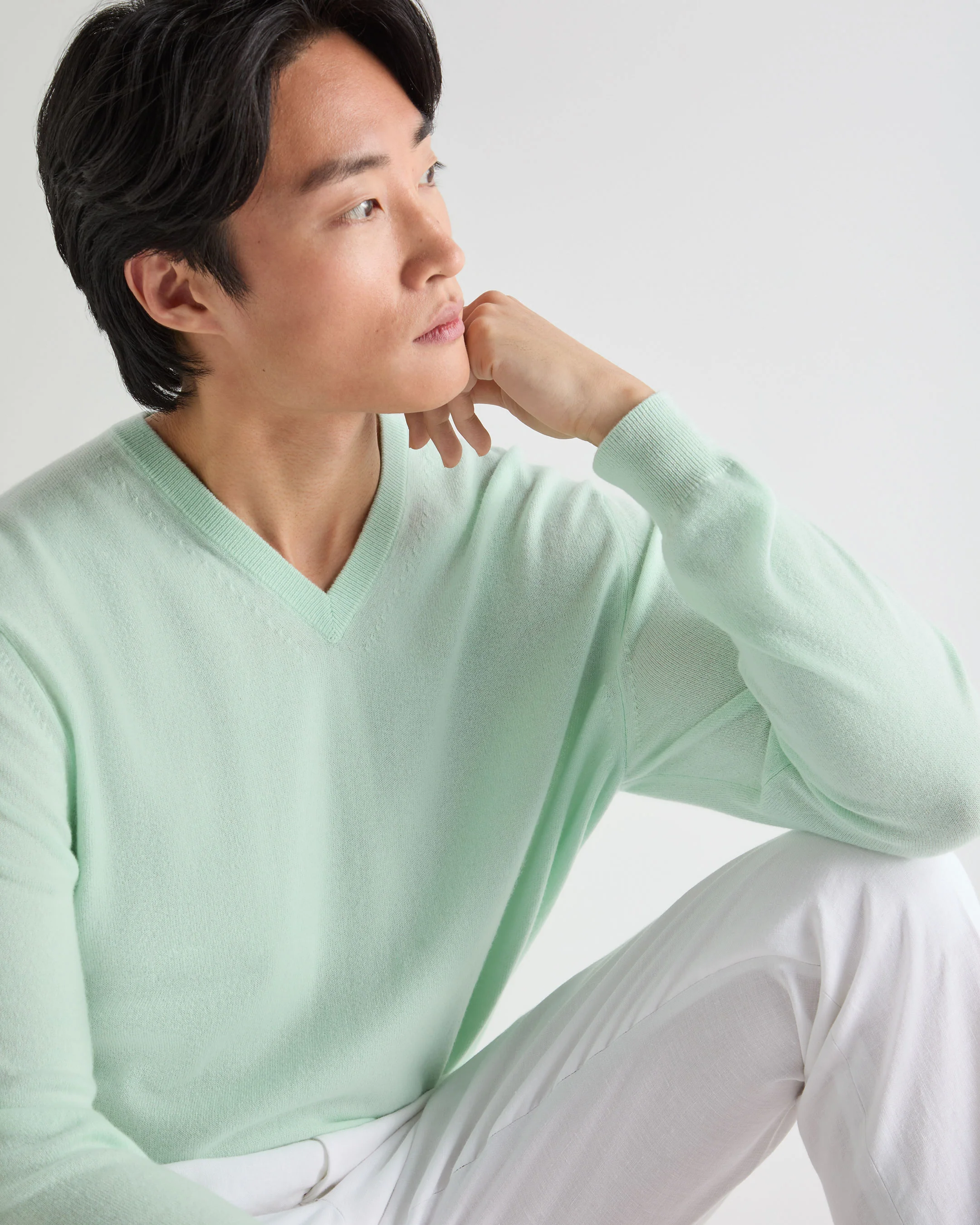 Men's Burlington V Neck Cashmere Jumper Mint Green - Image 5