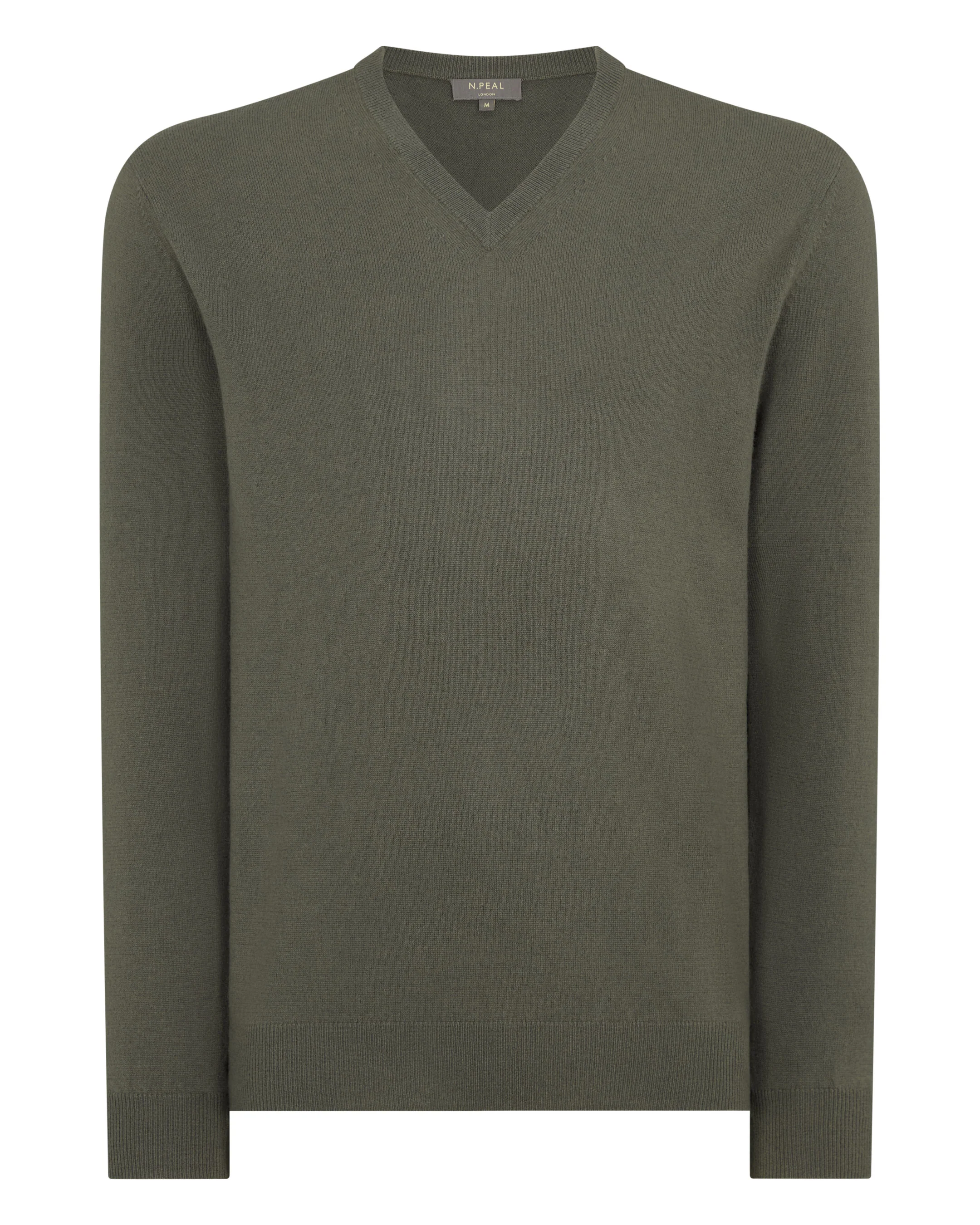 Men's Burlington V Neck Cashmere Jumper Olive Green - Image 2