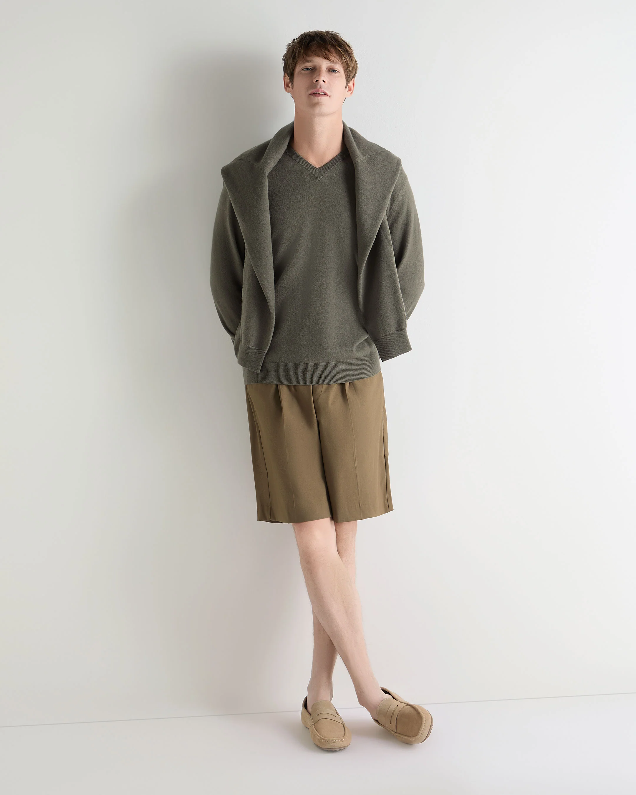 Men's Burlington V Neck Cashmere Jumper Olive Green - Image 3