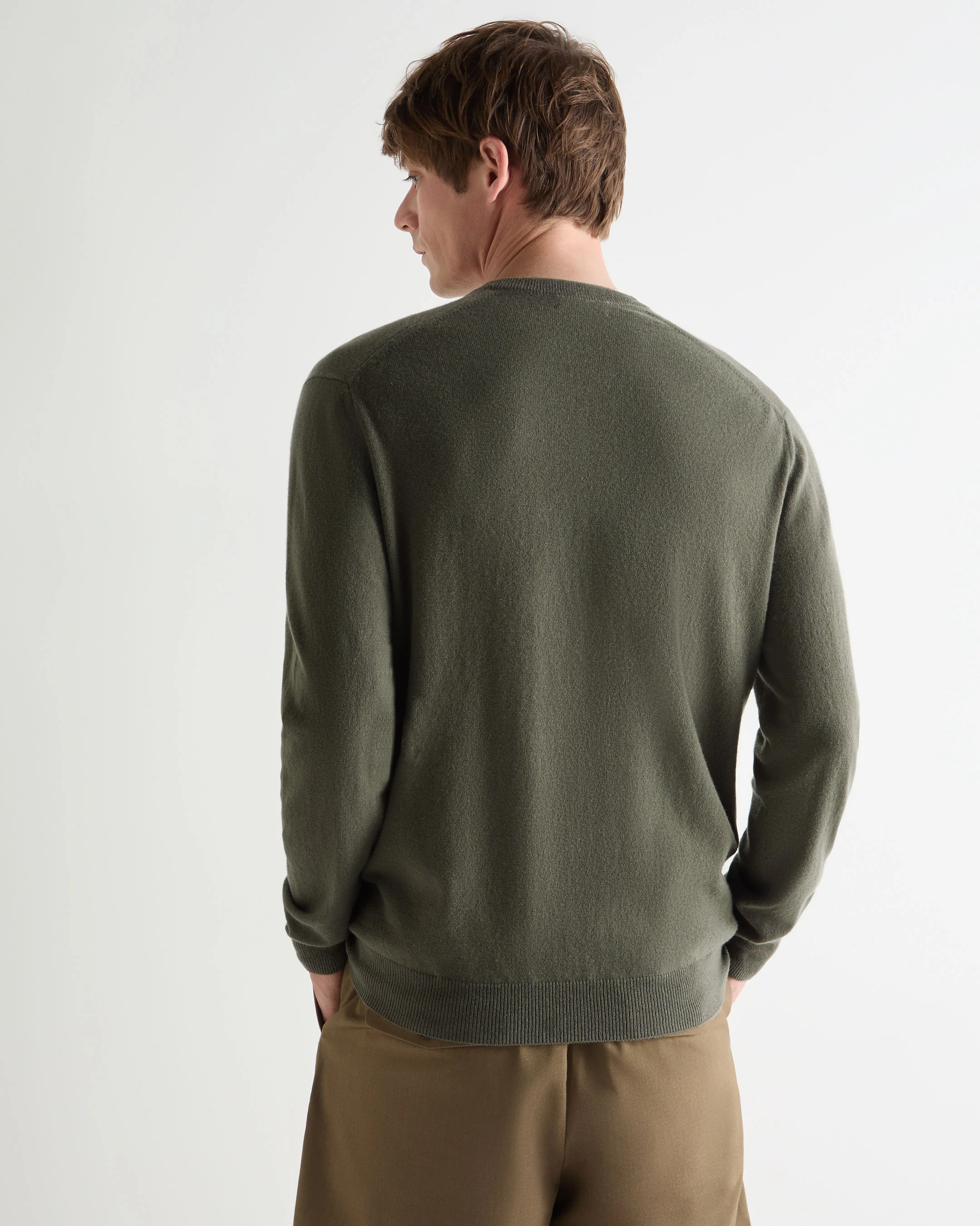 Men's Burlington V Neck Cashmere Jumper Olive Green - Image 4