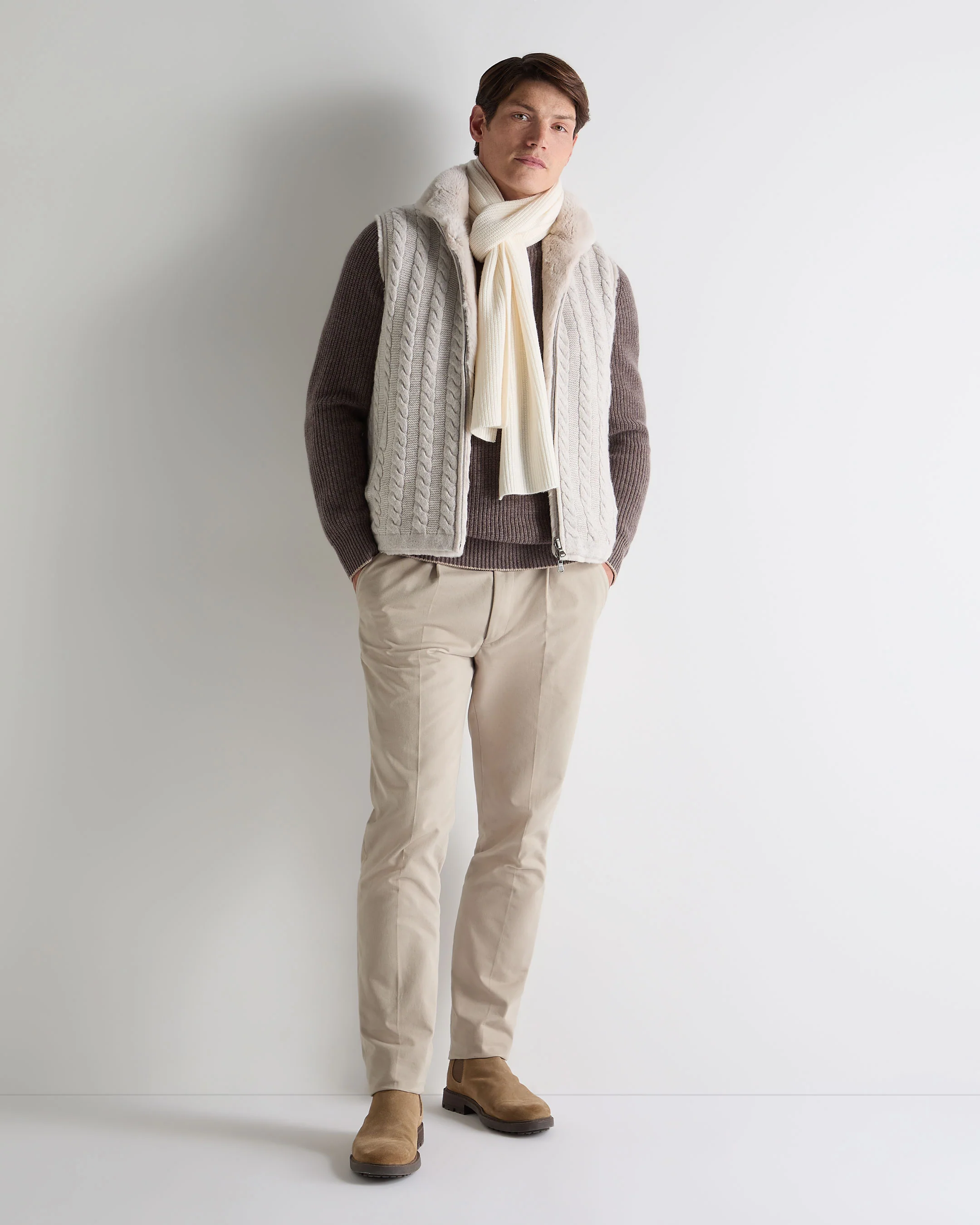 Men's Dolomiti Cable Fur Gilet Ash Grey Marl - Image 3