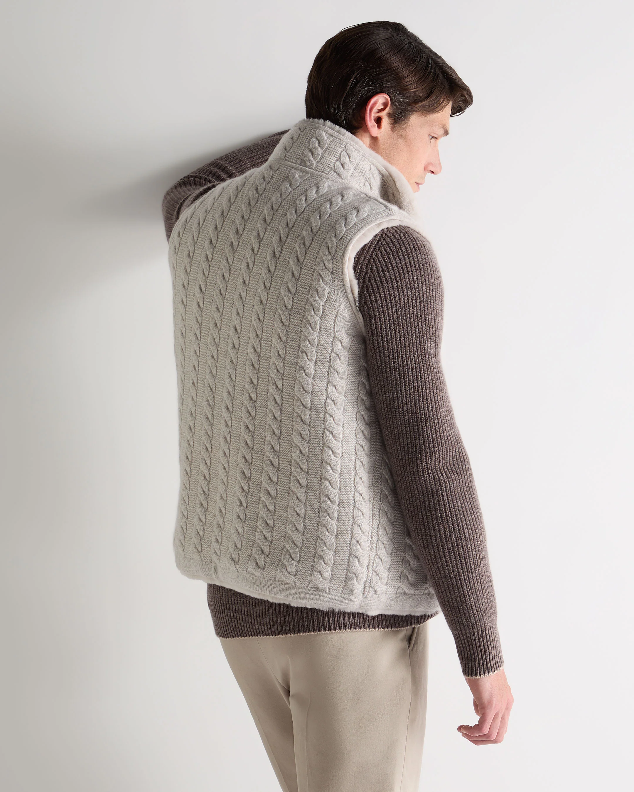 Men's Dolomiti Cable Fur Gilet Ash Grey Marl - Image 4