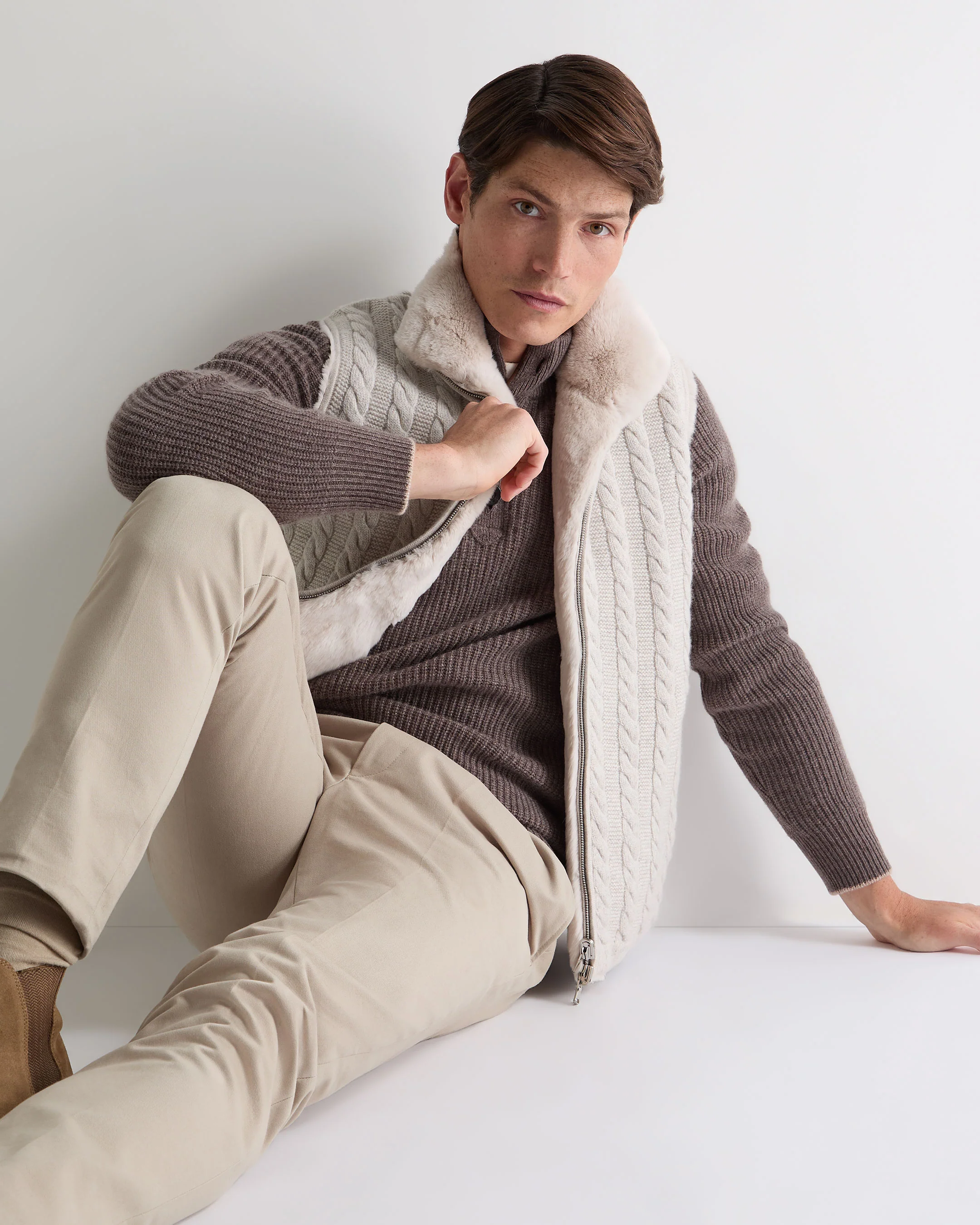 Men's Dolomiti Cable Fur Gilet Ash Grey Marl - Image 7