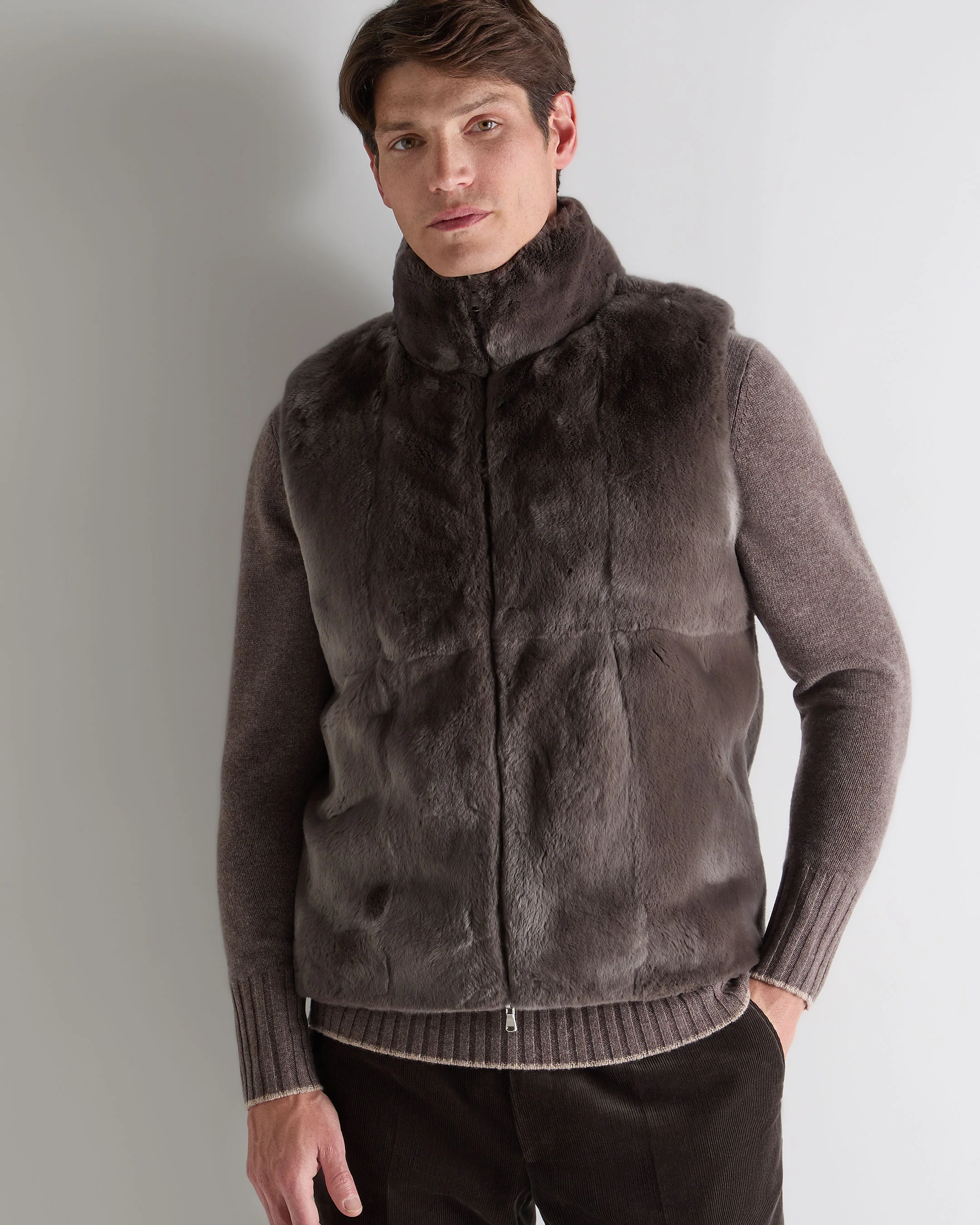 Men's Dolomiti Cable Fur Gilet Soft Truffle Brown Marl - Image 5