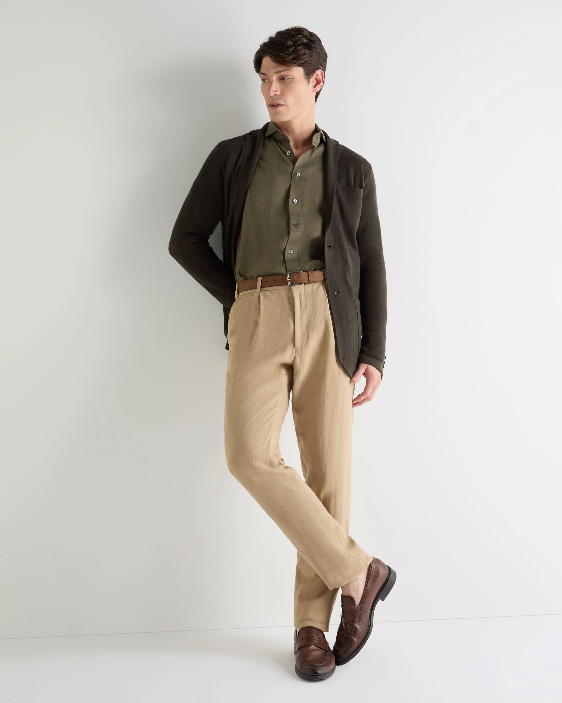 Men's Cannes Linen Shirt Khaki Green - Image 3