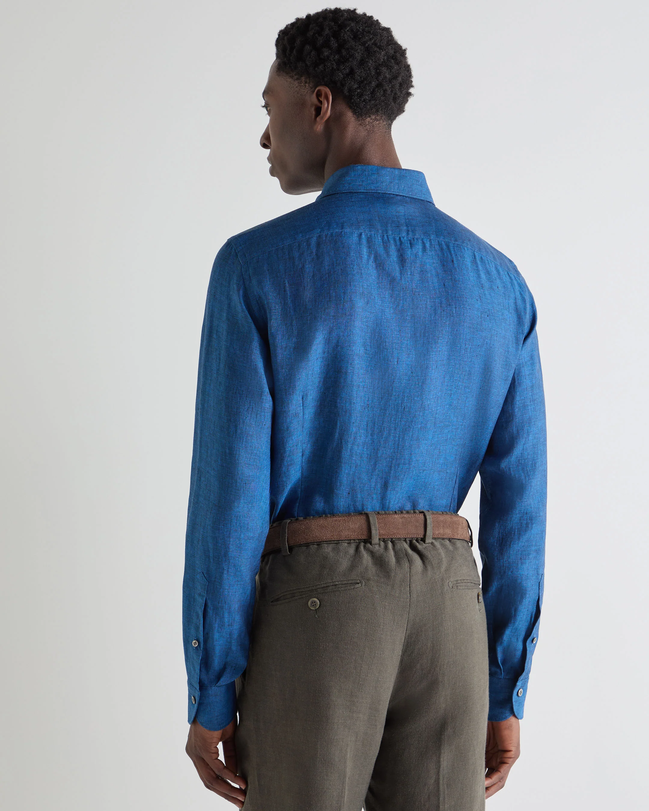 Men's Cannes Linen Shirt Petrol Blue - Image 4