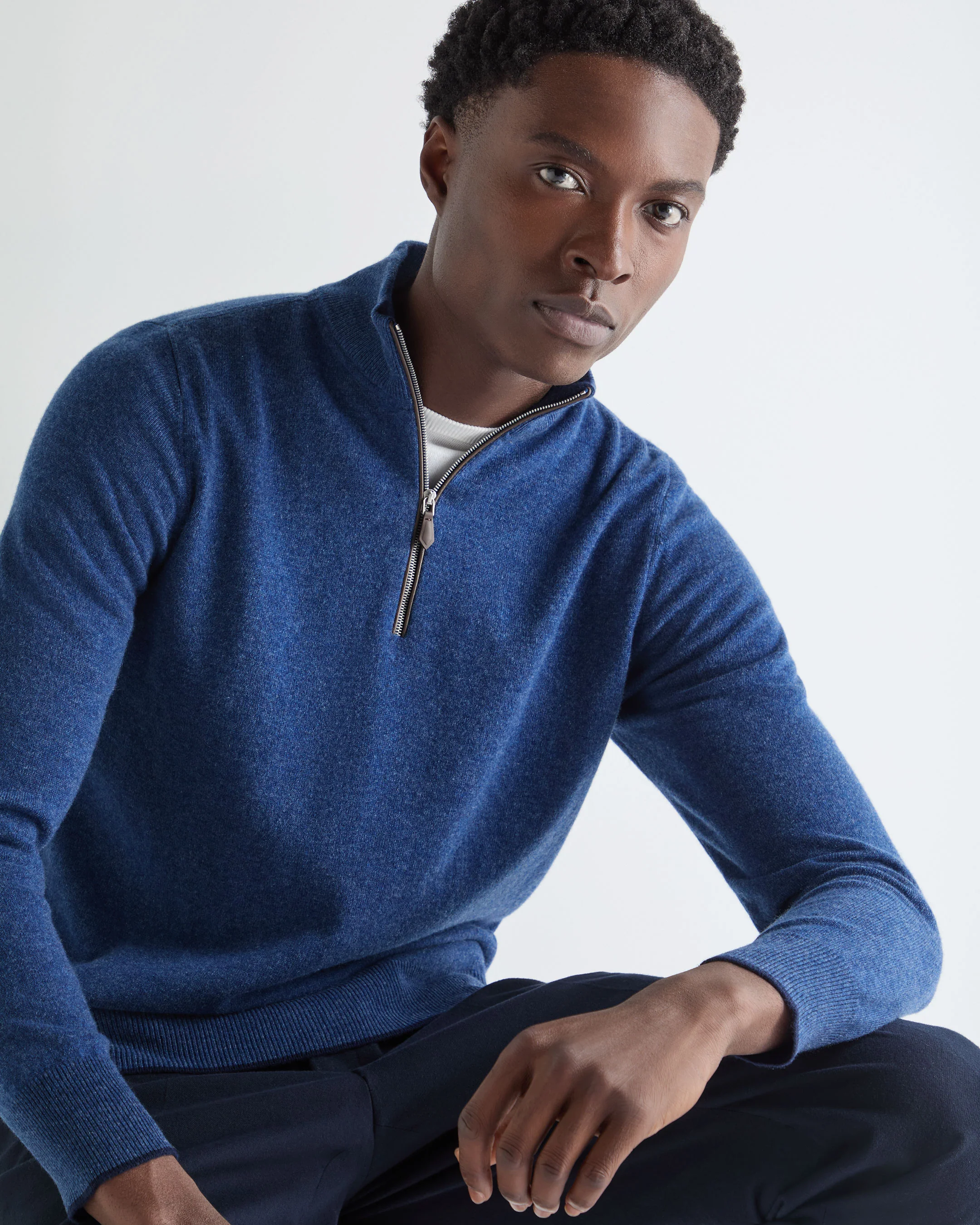 Men's Carnaby Half Zip Cashmere Jumper Bright Denim Blue