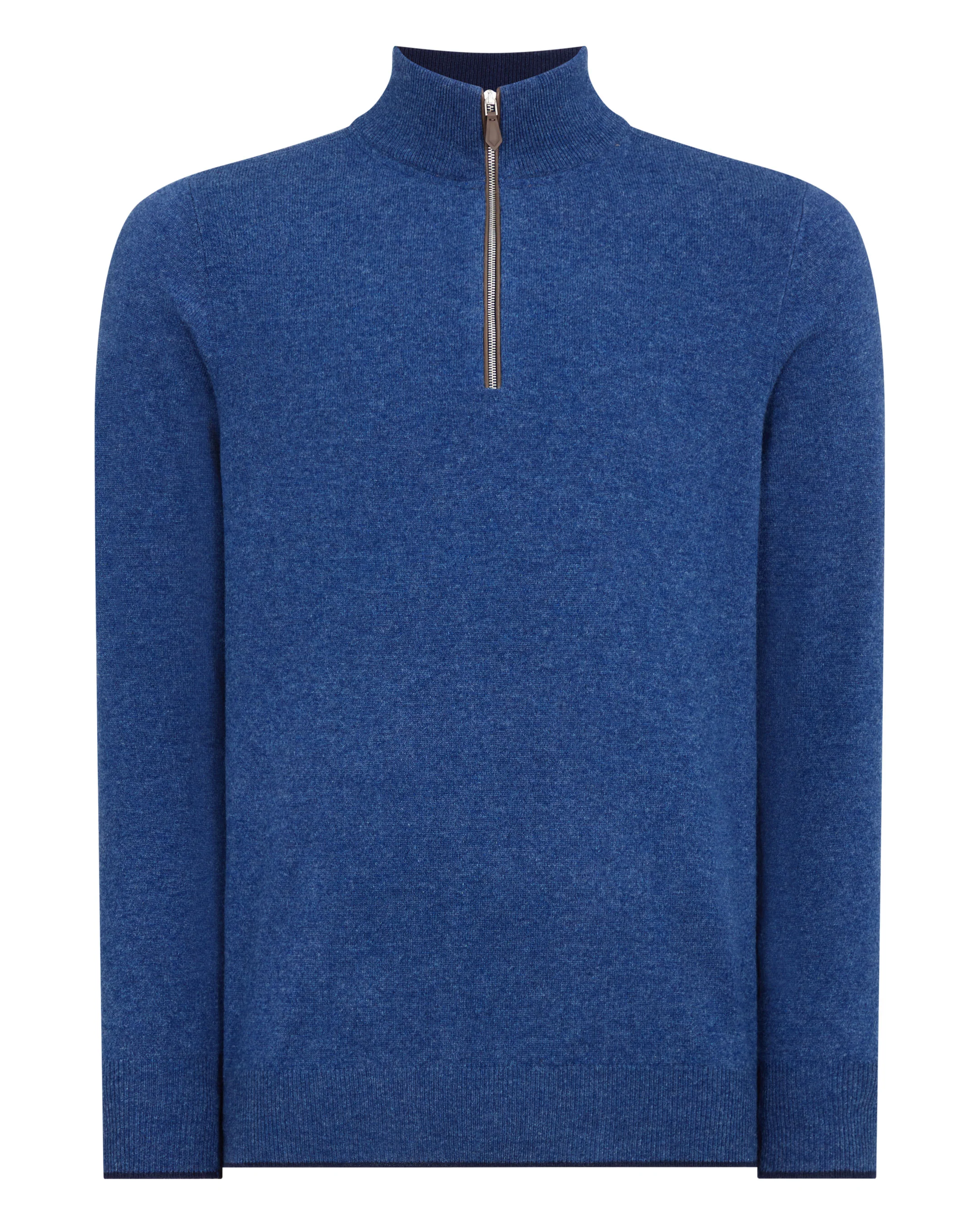 Men's Carnaby Half Zip Cashmere Jumper Bright Denim Blue - Image 2