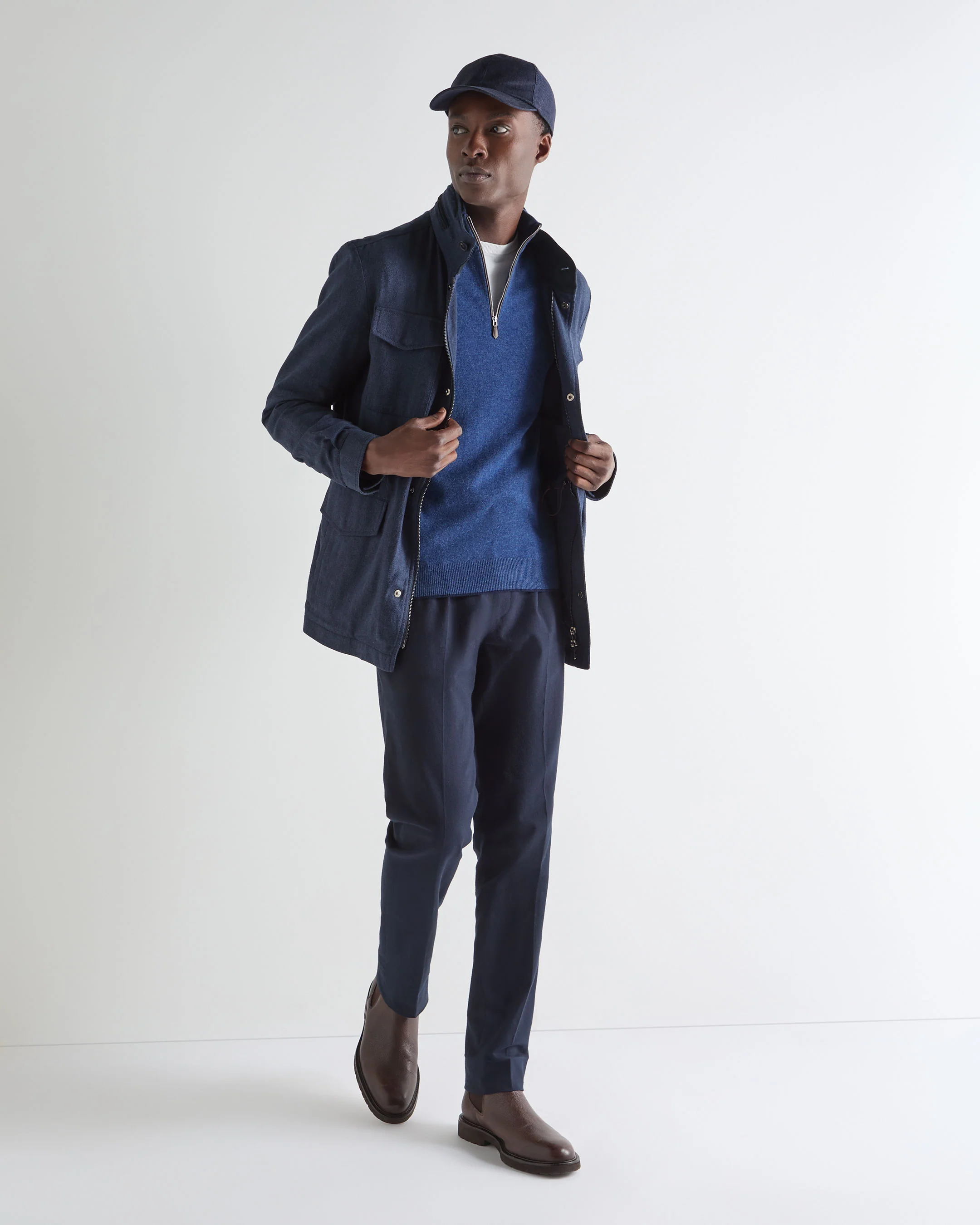 Men's Carnaby Half Zip Cashmere Jumper Bright Denim Blue - Image 3
