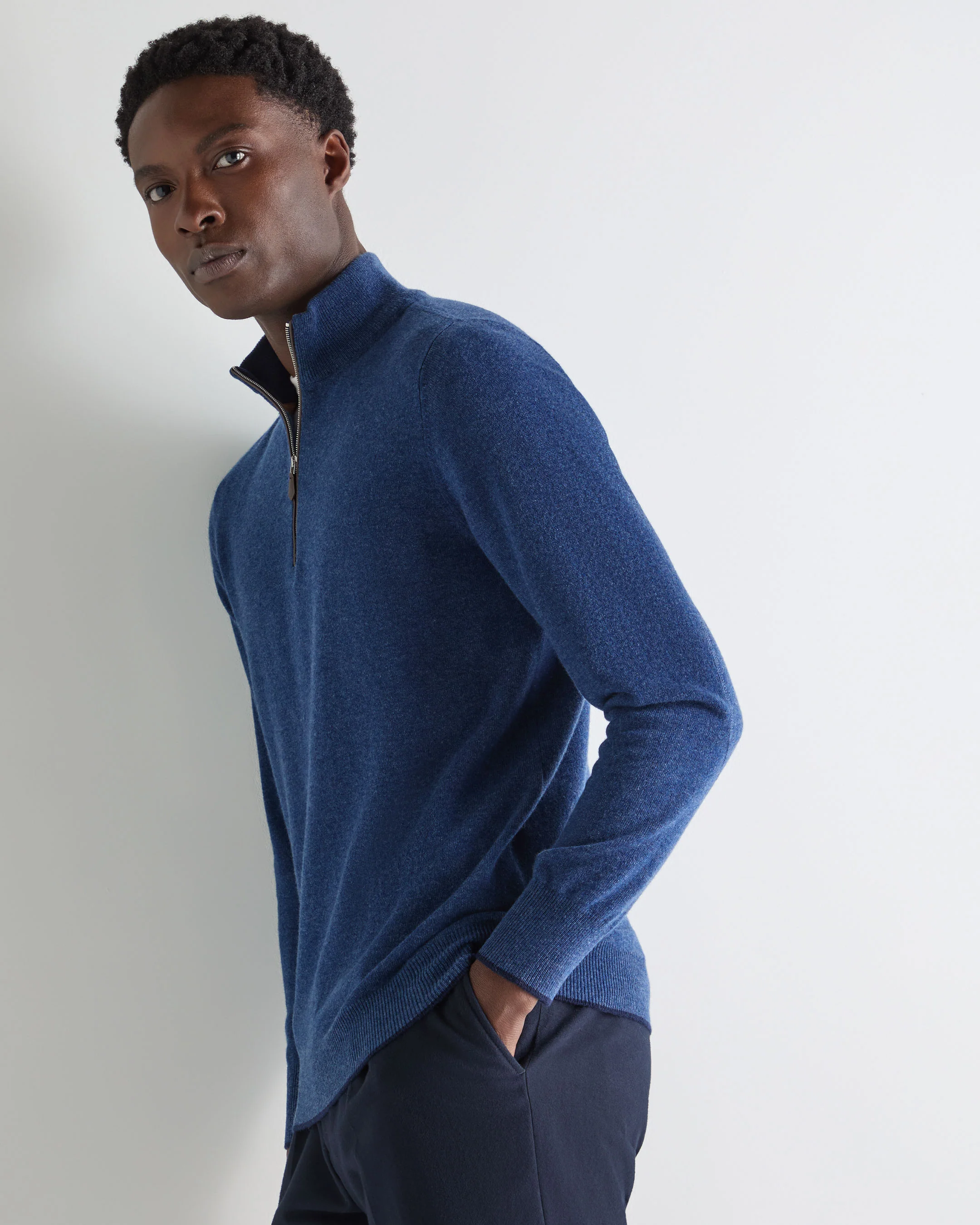 Men's Carnaby Half Zip Cashmere Jumper Bright Denim Blue - Image 5