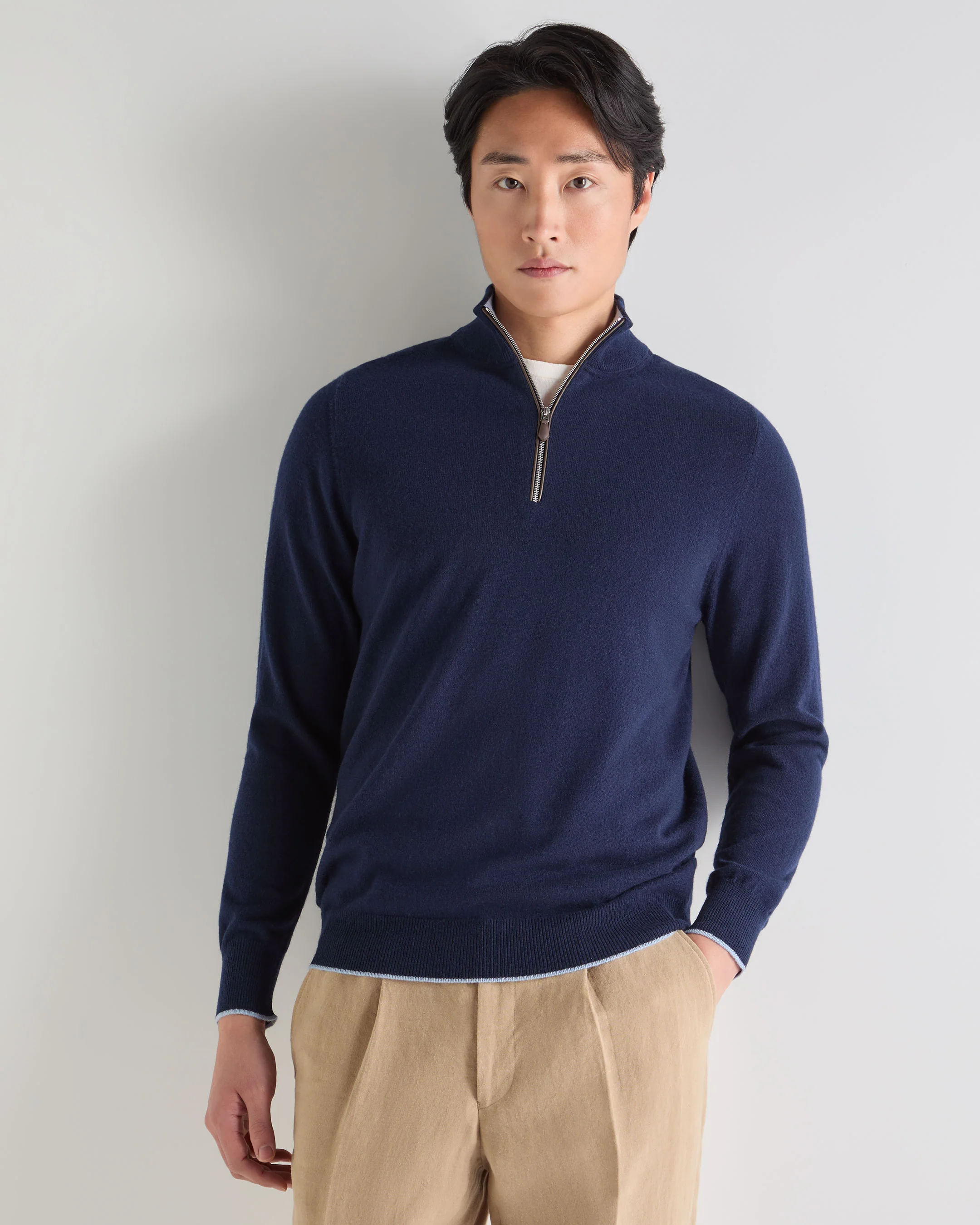 Men's Carnaby Half Zip Cashmere Jumper Deep French Blue