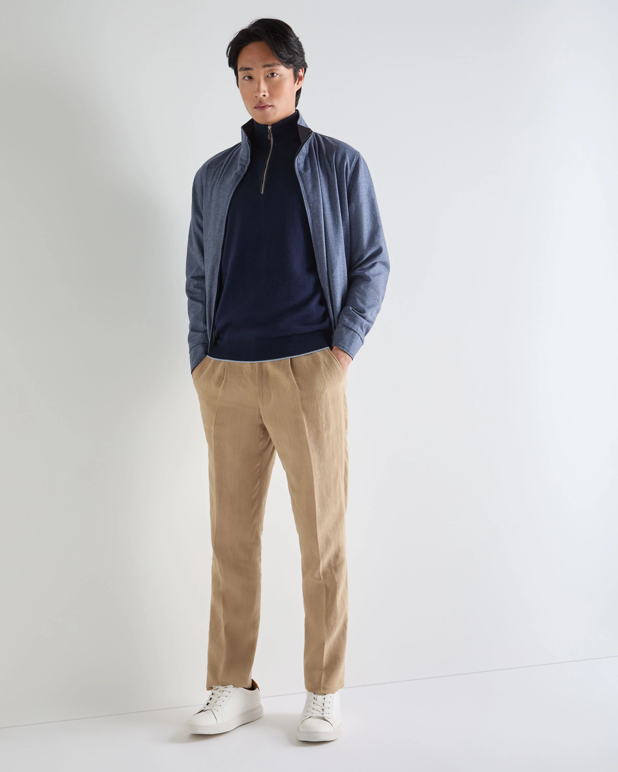 Men's Carnaby Half Zip Cashmere Jumper Deep French Blue - Image 3