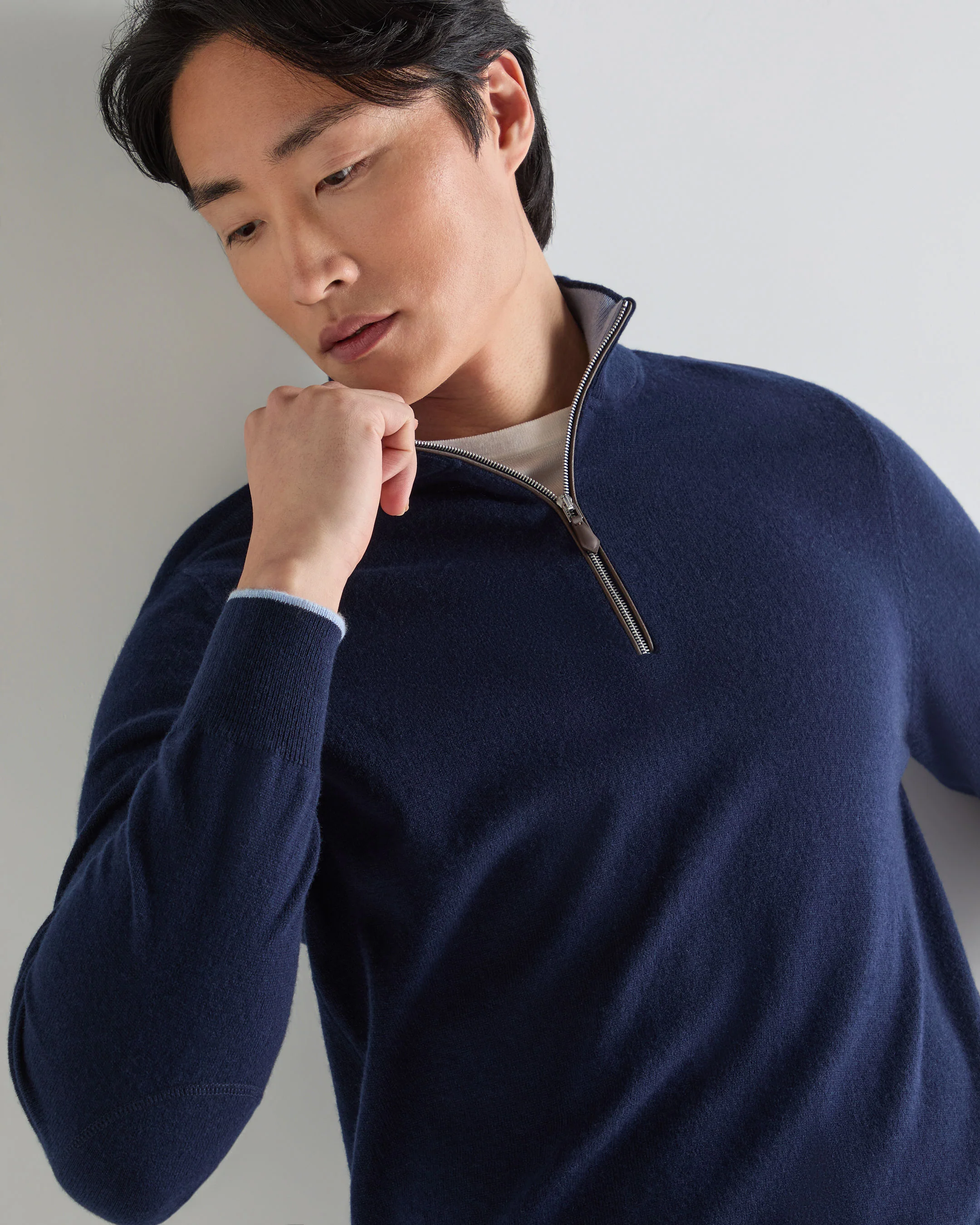 Men's Carnaby Half Zip Cashmere Jumper Deep French Blue - Image 5