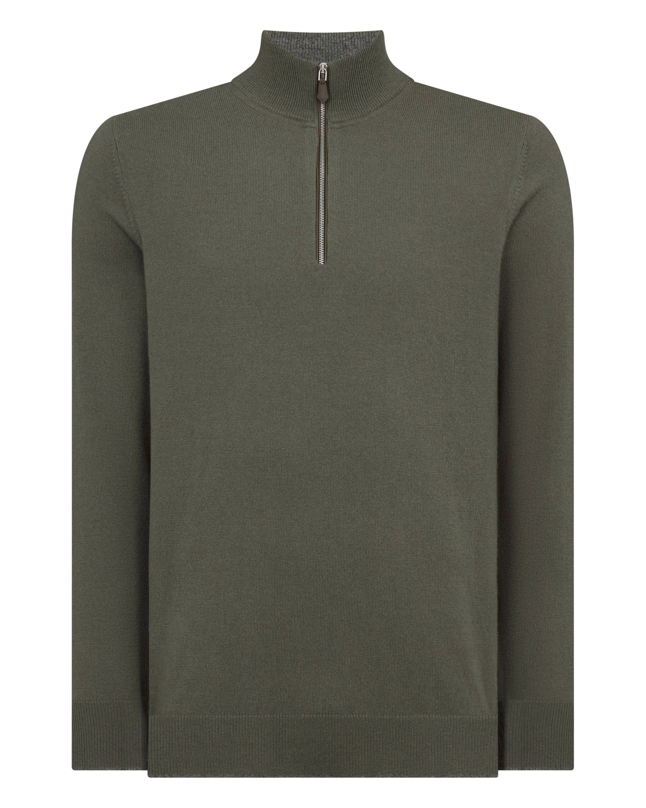 Men's Carnaby Half Zip Cashmere Jumper Olive Green - Image 2
