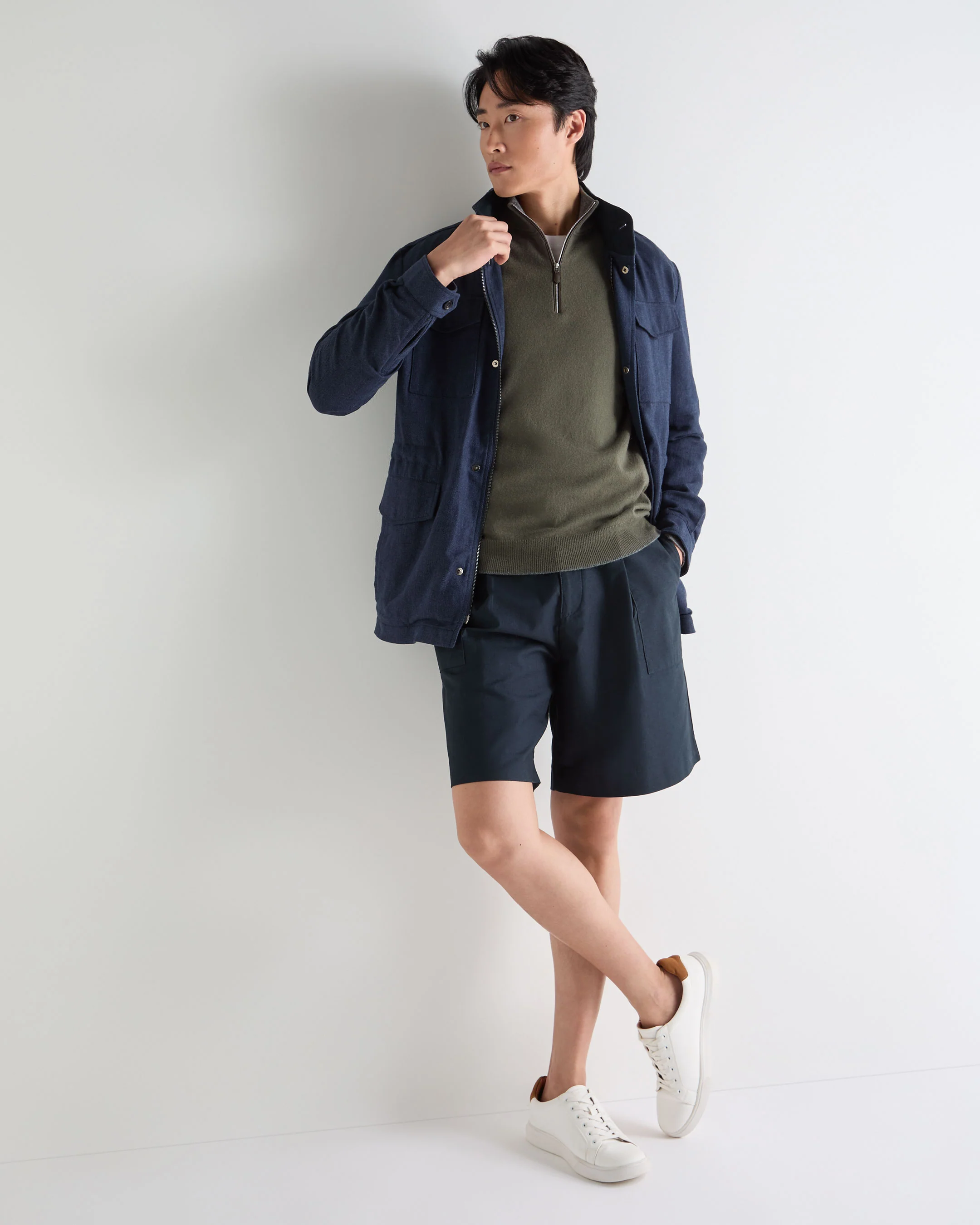 Men's Carnaby Half Zip Cashmere Jumper Olive Green - Image 3